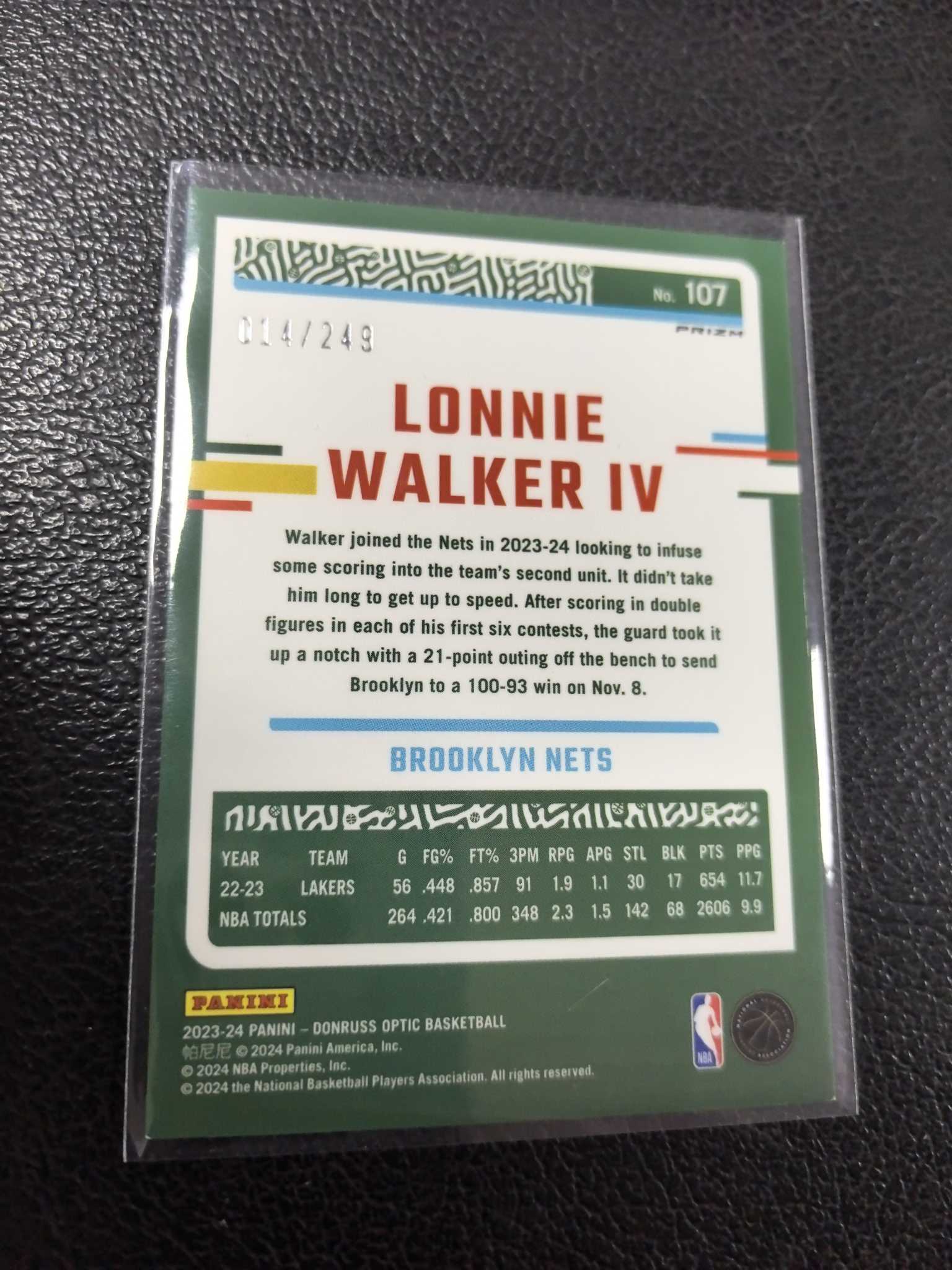 2023-24 朗尼沃克 249编 湖人 篮网 op 蓝折 变形虫 折射 11-5