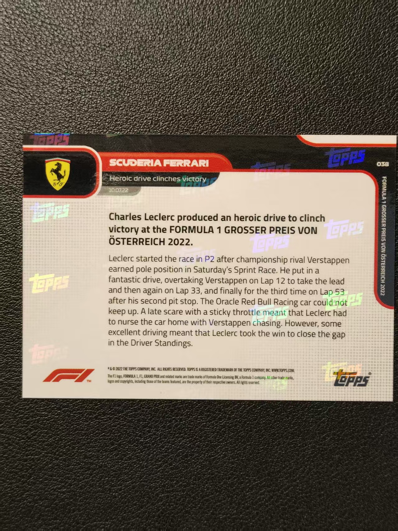 2022 Topps Now F1 Charles Leclerc 勒克莱尔 法拉利 卡品细节如图 出价前请仔细阅读描述 XY87