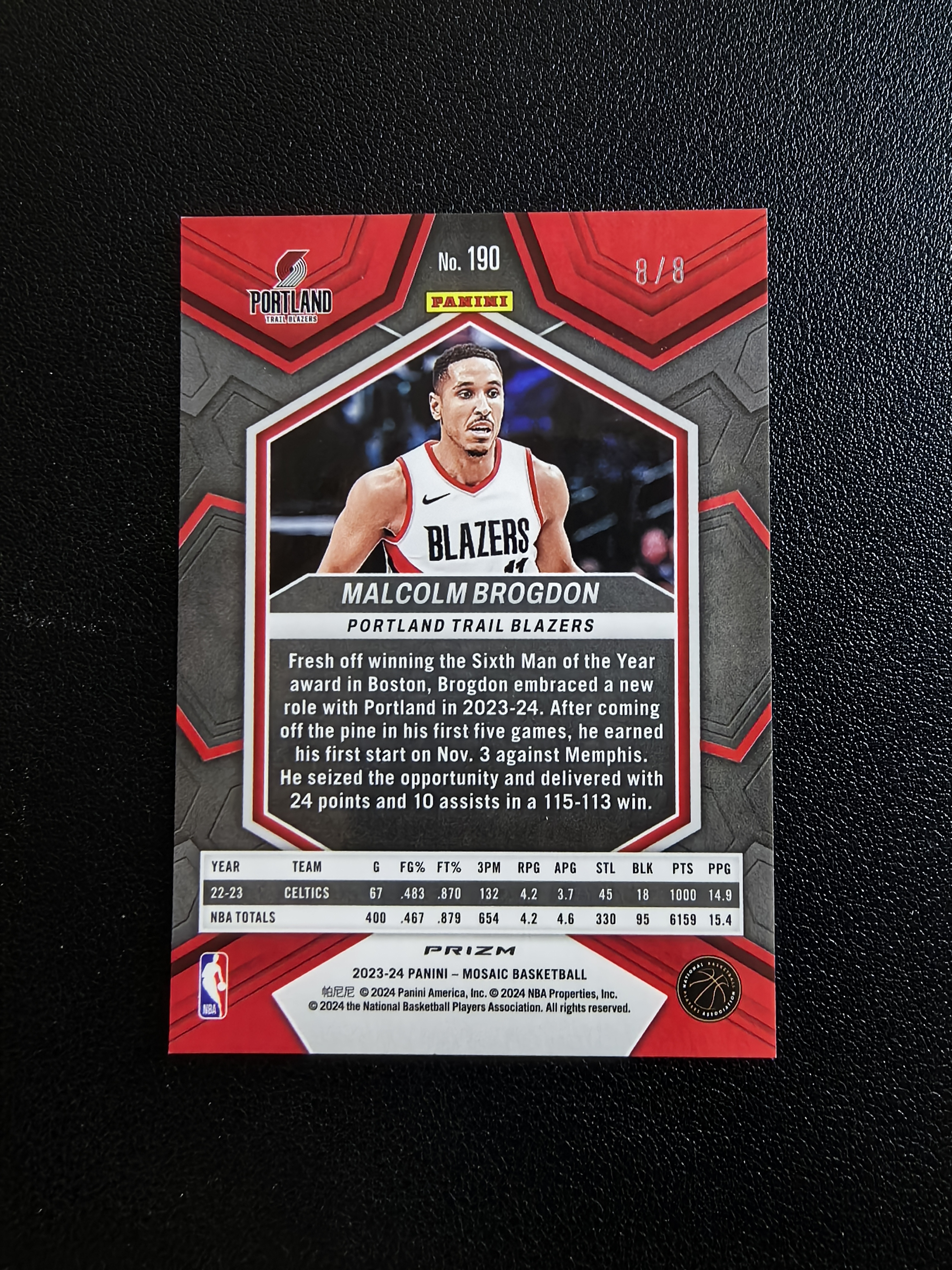 2023-24 Panini Mosaic Derrick Jones Jr. 马赛克 开拓者 马尔科姆布罗格登 8/8编 尾编 黑金马赛克折 折射 微瑕 实卡精美 卡品如图 冯总