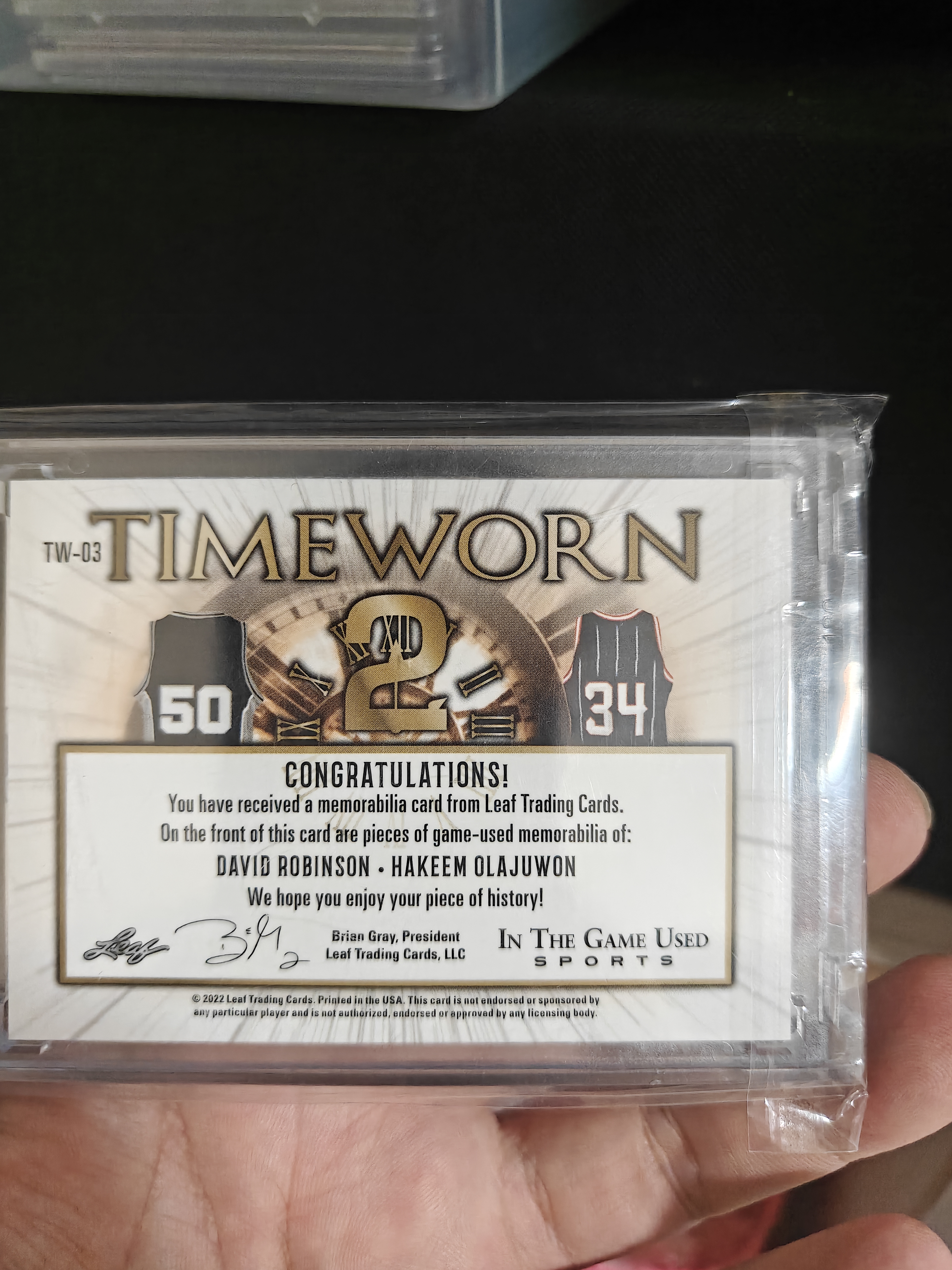 2022 Leaf In The Game Used Sports David Robinson/Hakeem Olajuwon #TW-03 海军上校 亲穿 罗宾逊 奥拉朱旺 大梦 双人亲穿物料