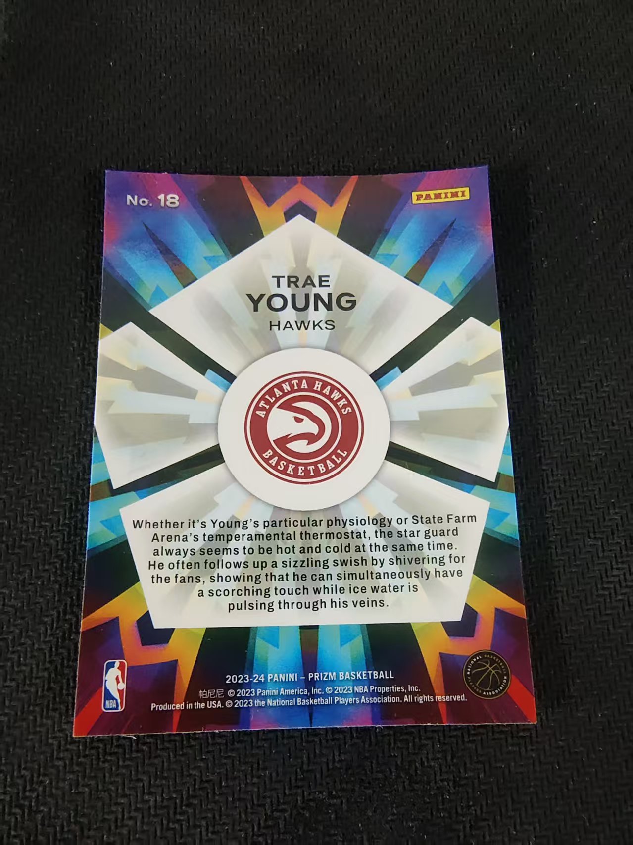 【可合并,不累计】2023-24 Panini Prizm Trae Young 特雷杨 吹杨 老鹰 万花筒特卡 PZ 划痕 边角微瑕 介意勿拍 #18