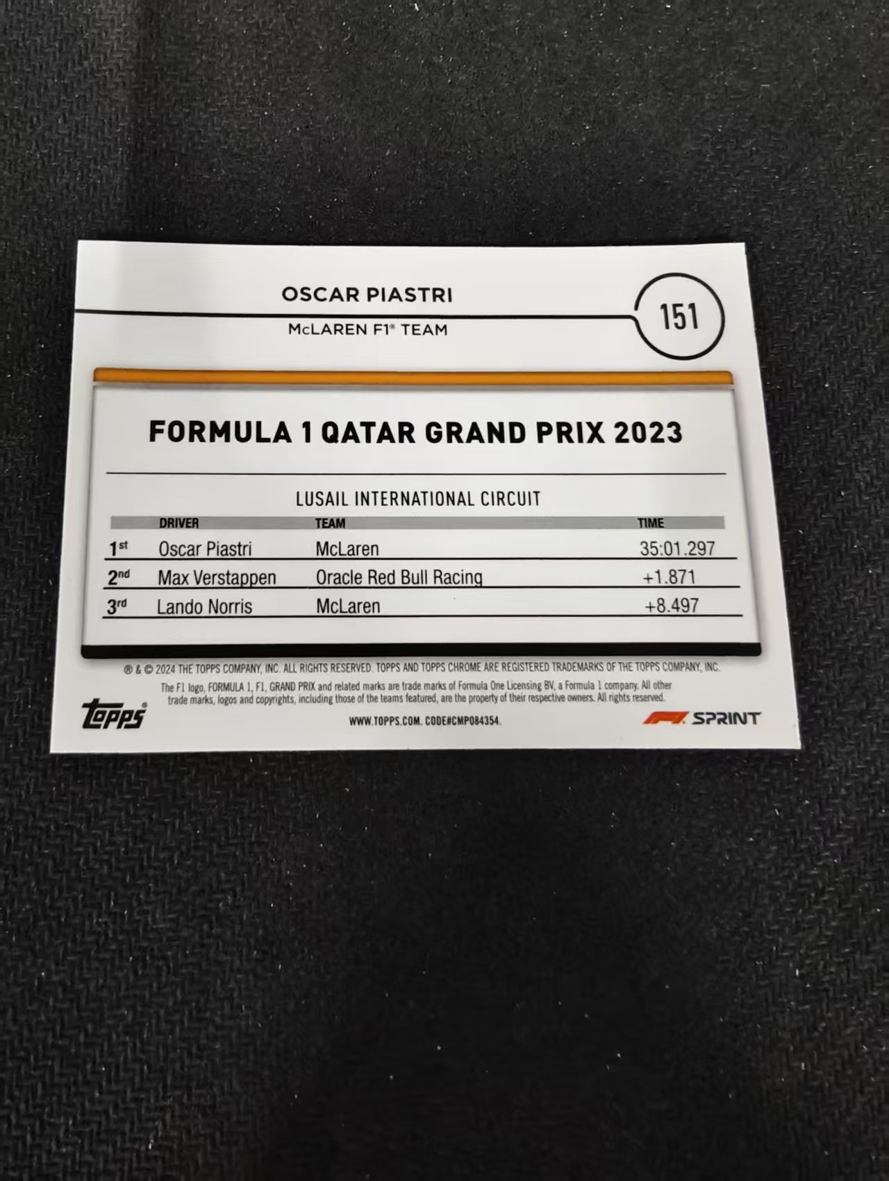 2024 Topps Chrome F1 Oscar Piastri 方程式赛车 奥斯卡 皮亚斯特里 迈凯伦车队 划痕 边角瑕疵 #151