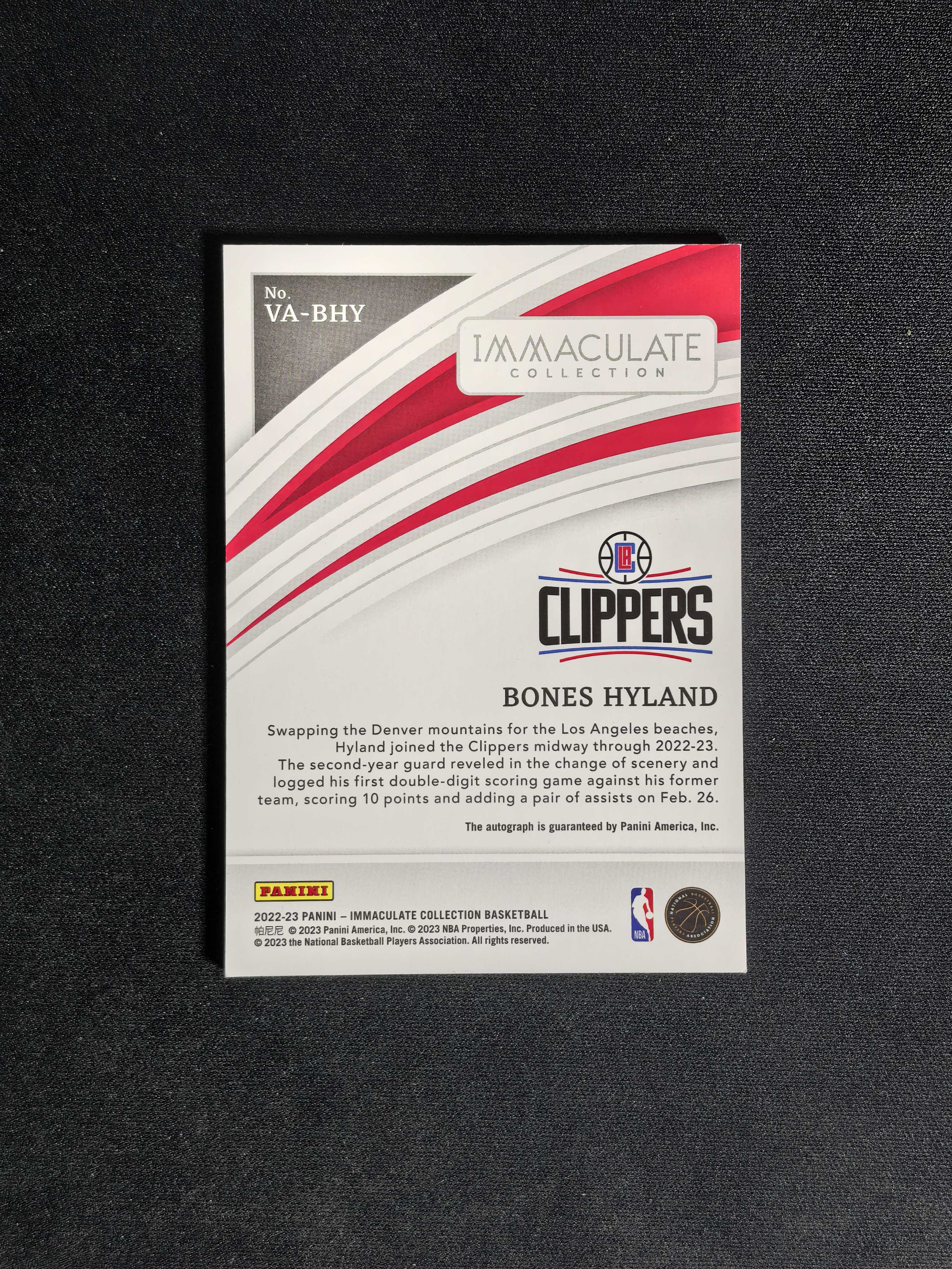 2022-23 Panini Immaculate Bones Hyland 海兰德 骨头 01/99编 IMM 签字 卡签 掘金 快船 卡品如图 mj【CYT球星卡】