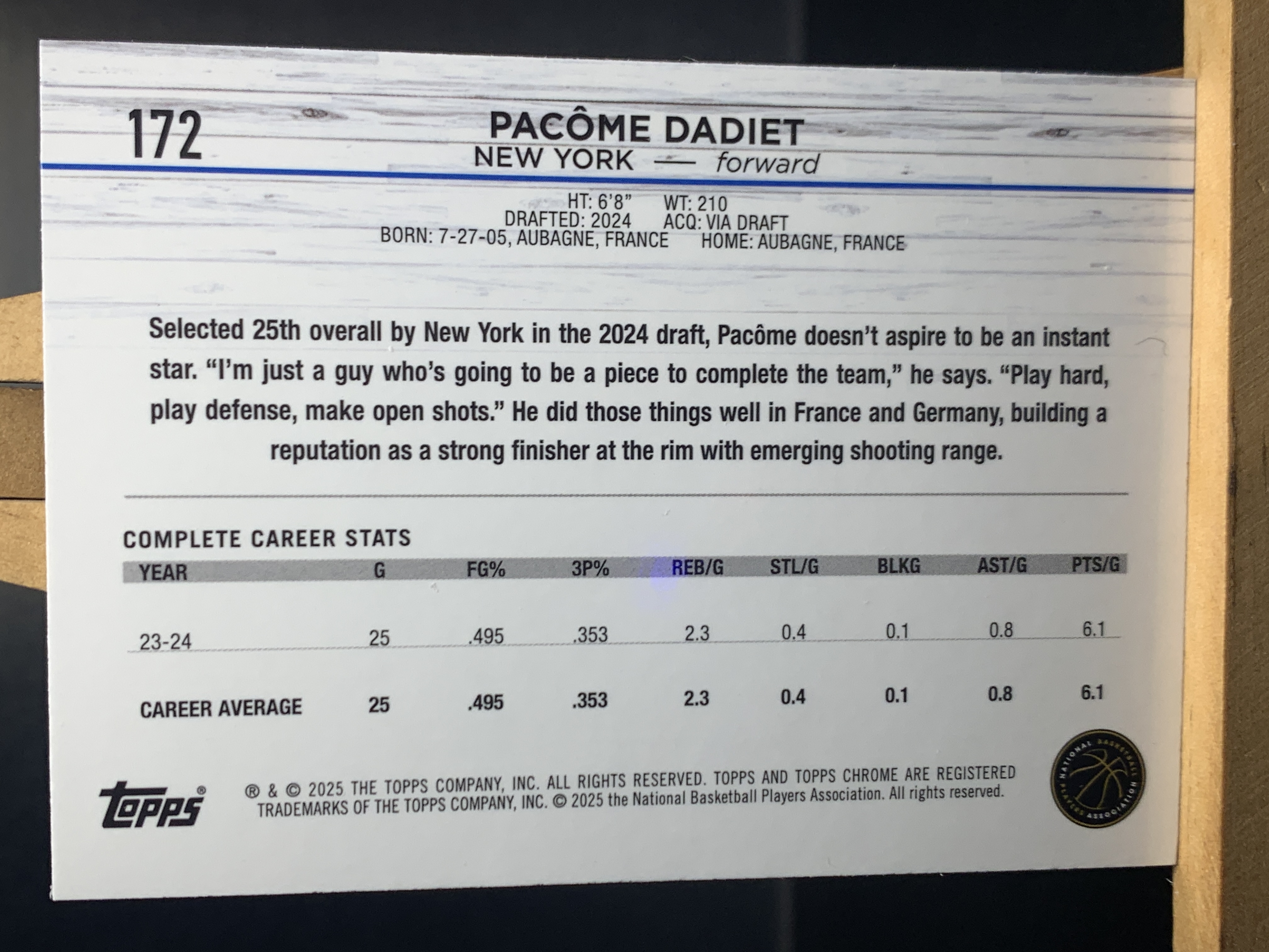 (K2) 2025 TOPPS 折射 新秀RC 帕科姆 达迪耶 近期大热球星 收藏必备 卡品如图 ! ! !