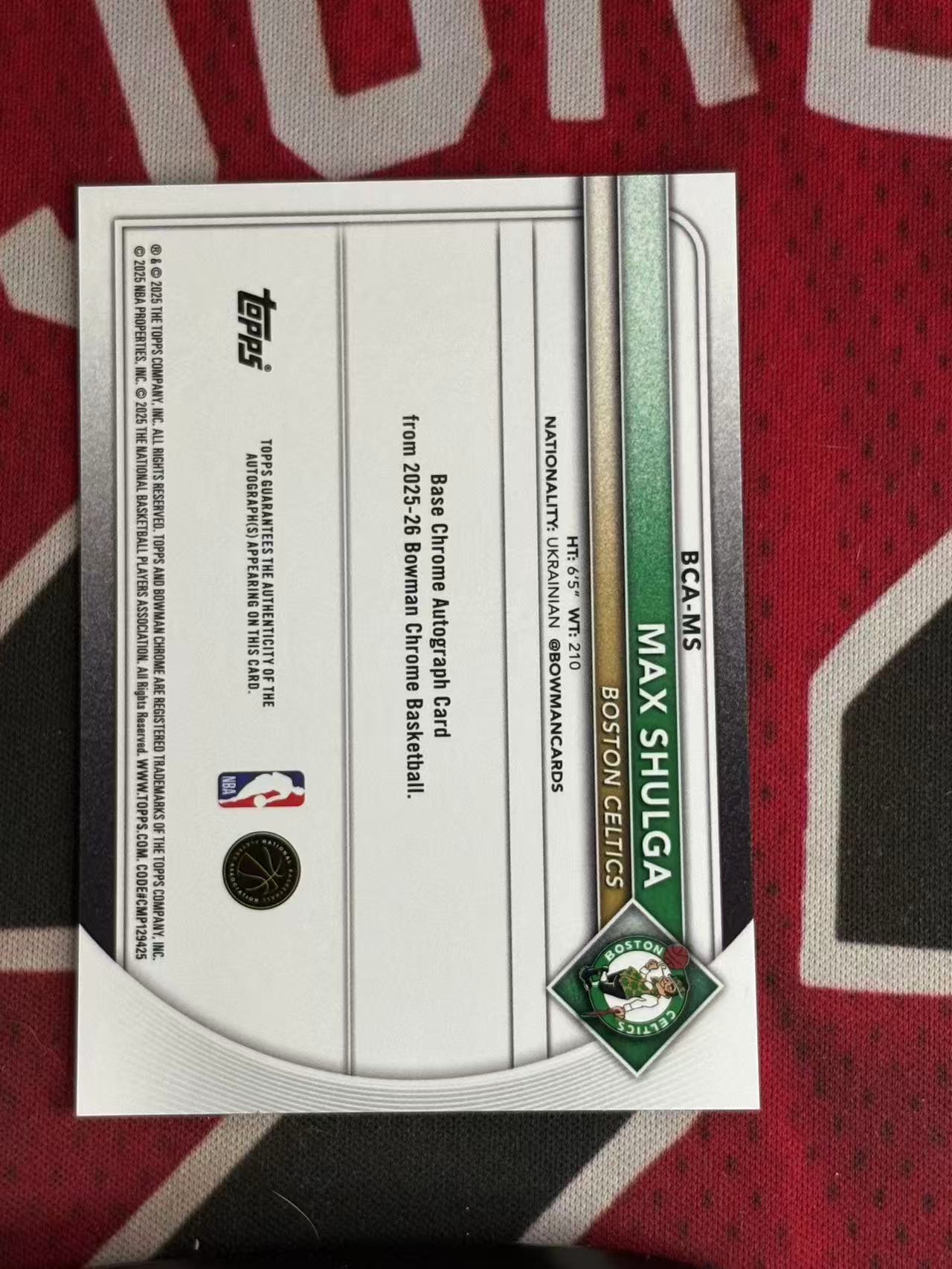 2025-26 TOPPS BOWMAN CHROME MAX SHULGA 凯尔特人 新秀RC 马克斯舒尔加 签字卡 新秀签 专收凑套必备【烂臭嘴拍卖】