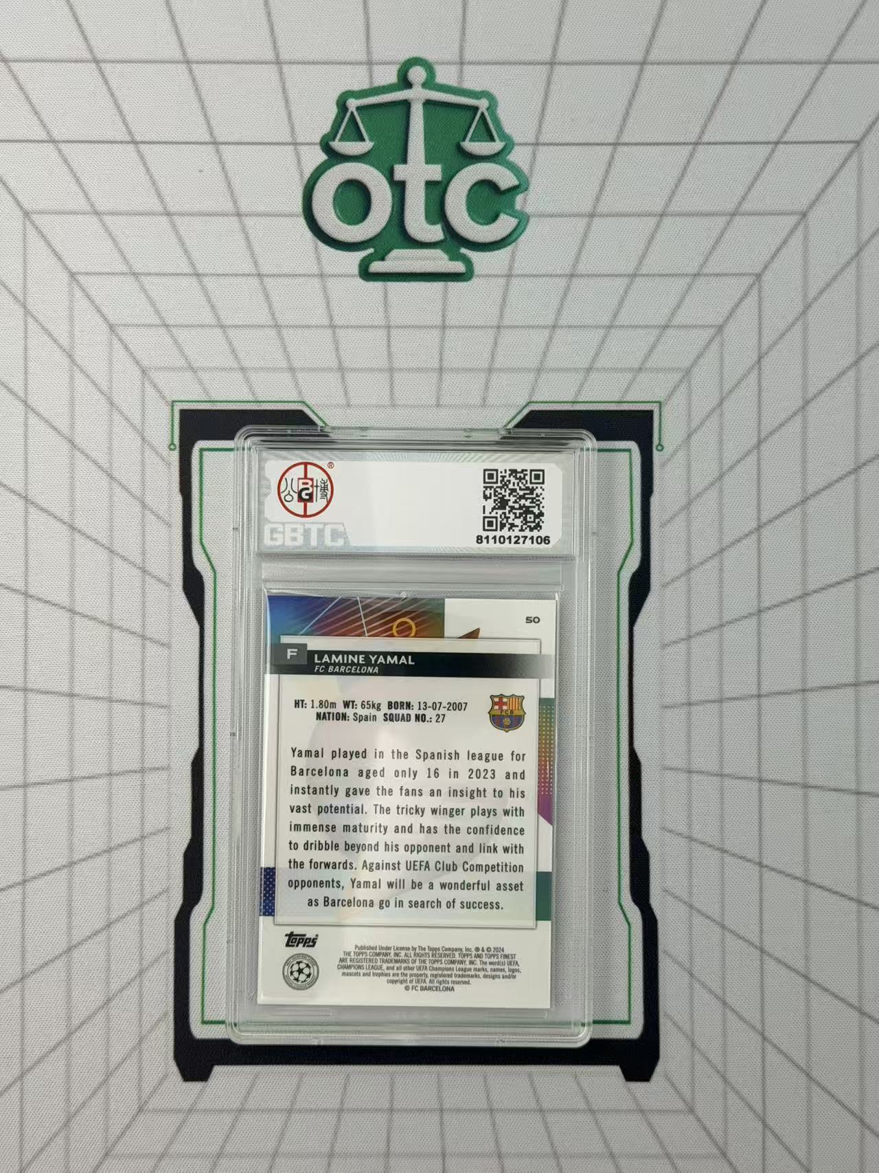 2023-24 Topps Finest Lamine Yamal RC 【盎司收藏】拉明 亚马尔 新秀 089/275 正蓝折 公博9分 OC41