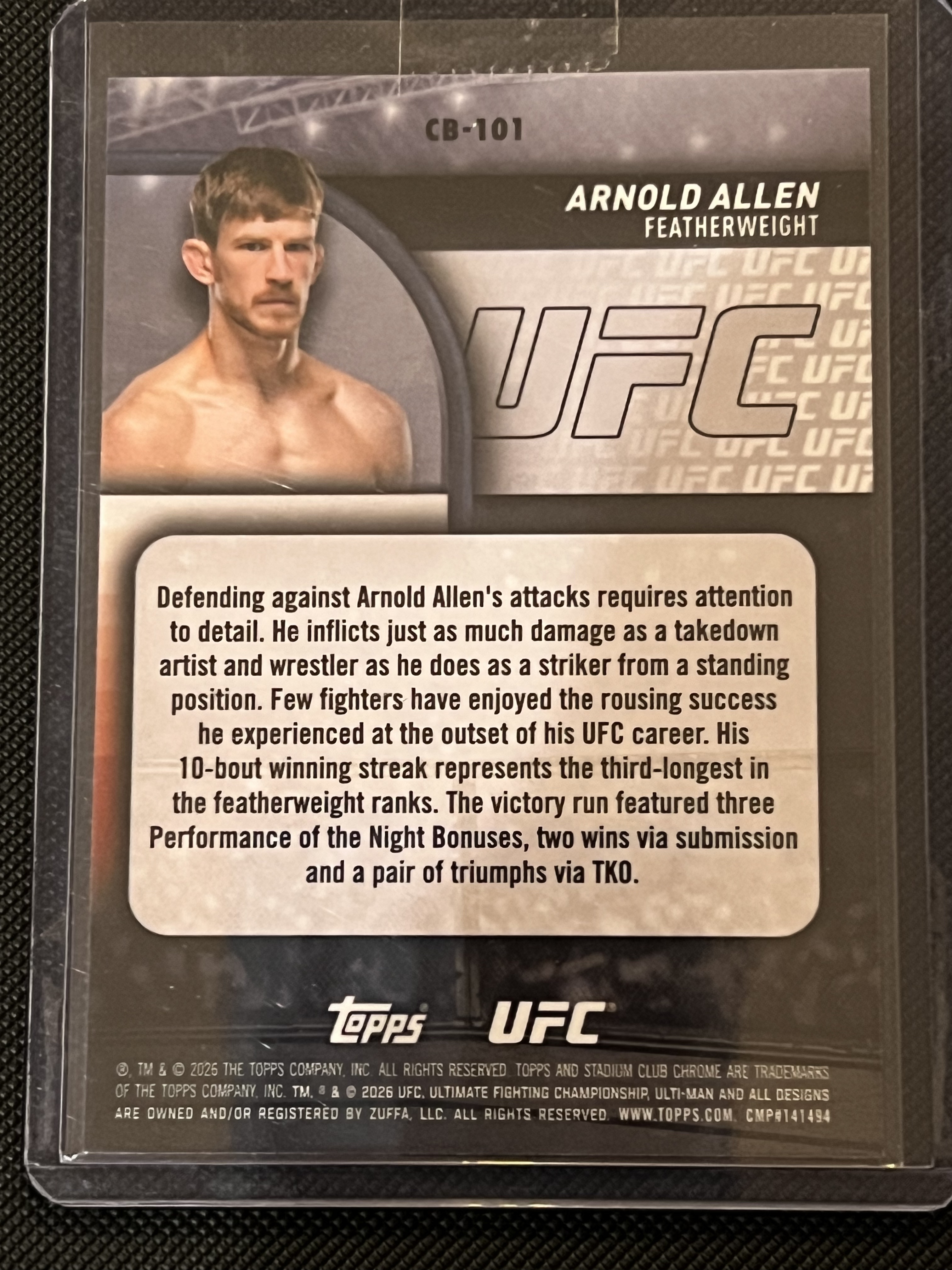 2026 Topps Stadium Club Chrome Arnold Allen #CB-101 UFC 阿诺德·艾伦 99编 青平行 折射卡!!经典战斗场景 凑套必备!!