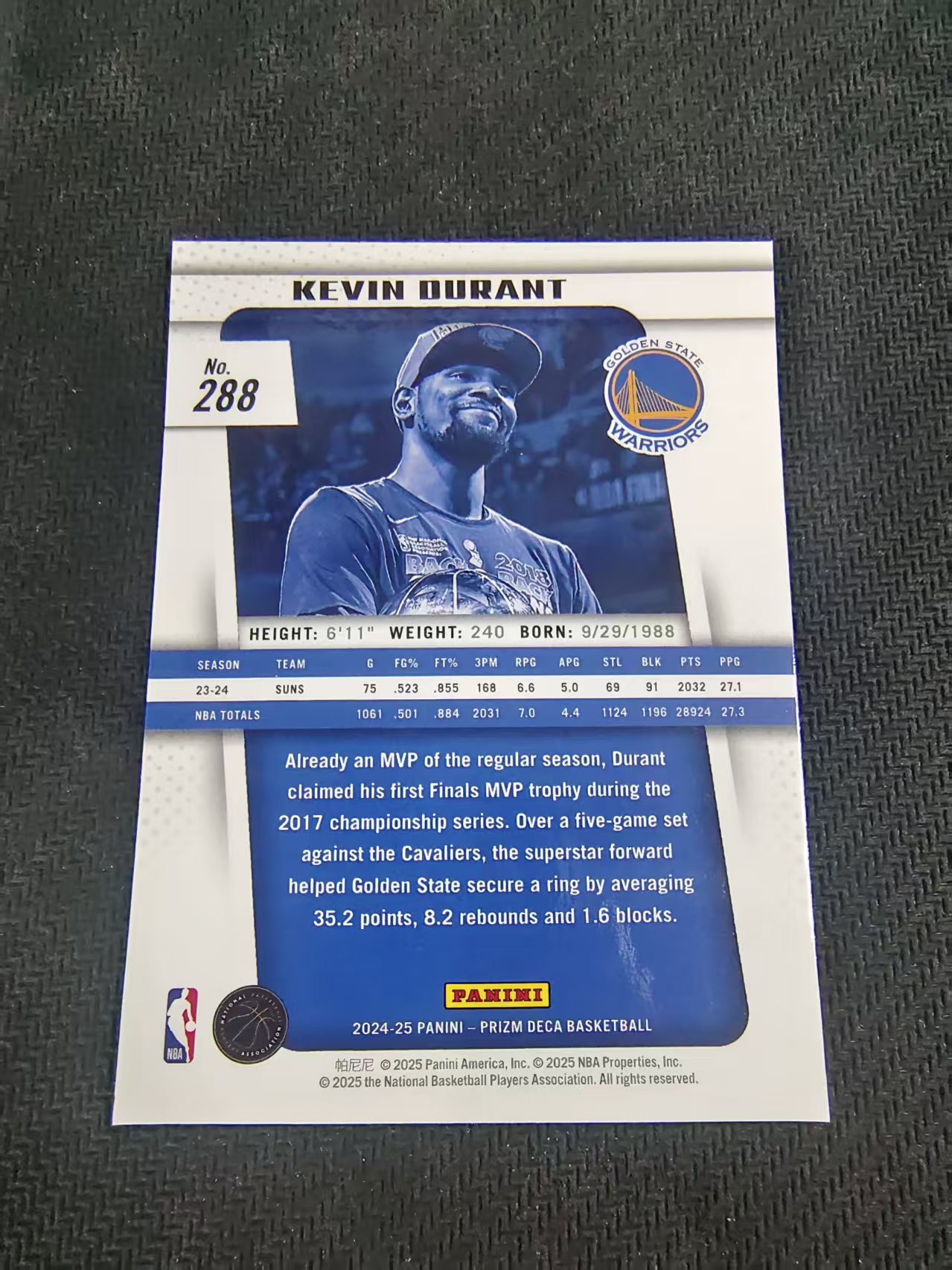 【可合并,不累计】2024-25 Panini Prizm Kevin Durant pz deca 复古 太阳 凯文 杜兰特 PZ MVP 捧杯 划痕 边角瑕疵 #288