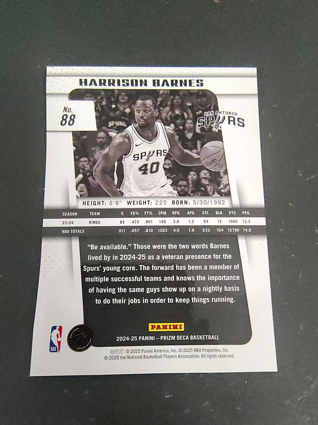 【可合并,不累计】2024-25 Panini Prizm Harrison Barnes Deca 哈里森 巴恩斯 马刺 PZ复刻 划痕 边角瑕疵 #88