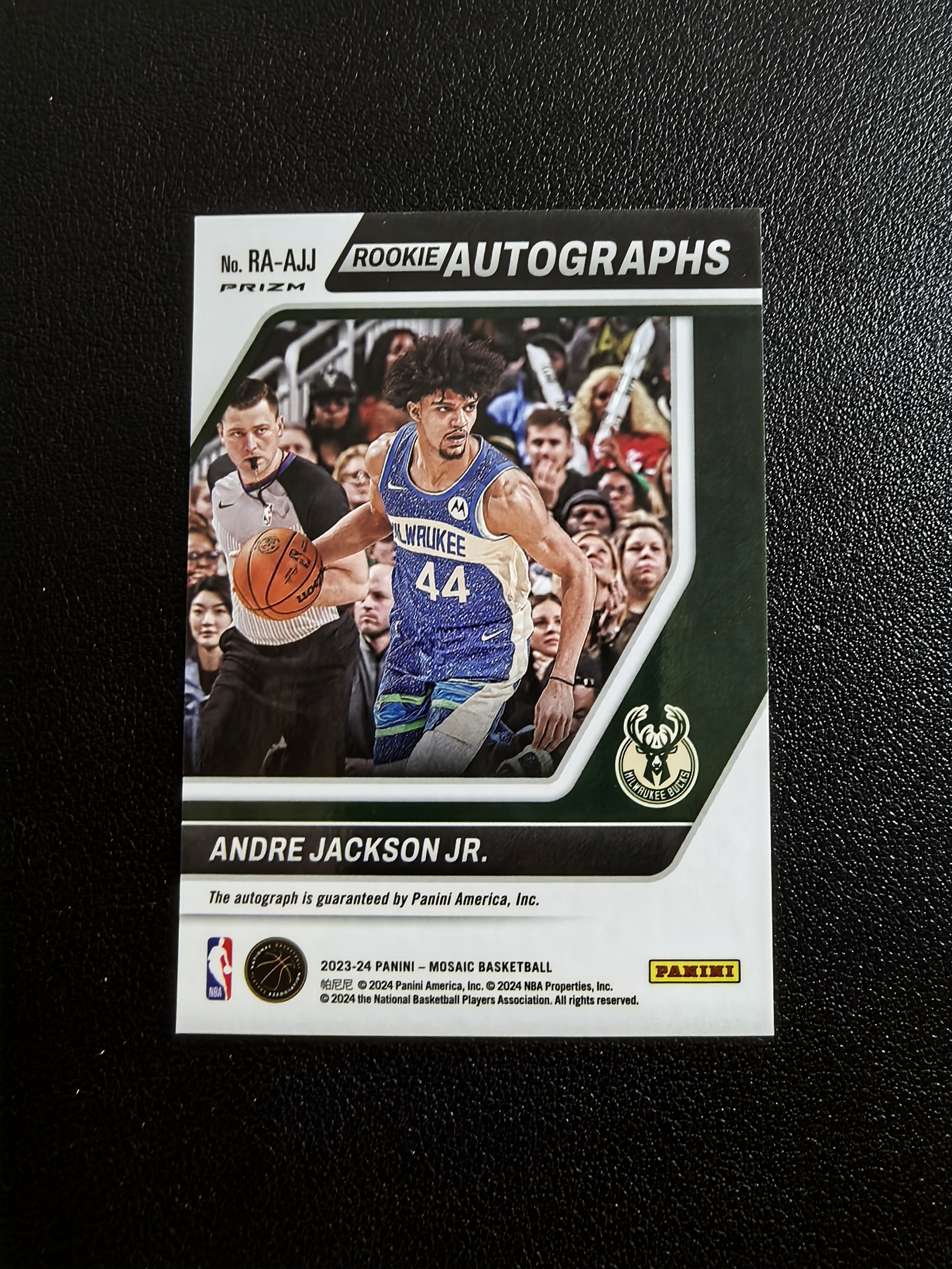 2023-24 Panini Mosaic Andre Jackson Jr. RC 马赛克 雄鹿 小安德烈杰克逊 新秀 签字 贴签 金红马赛克折 折射 实卡精美 卡品如图 冯总