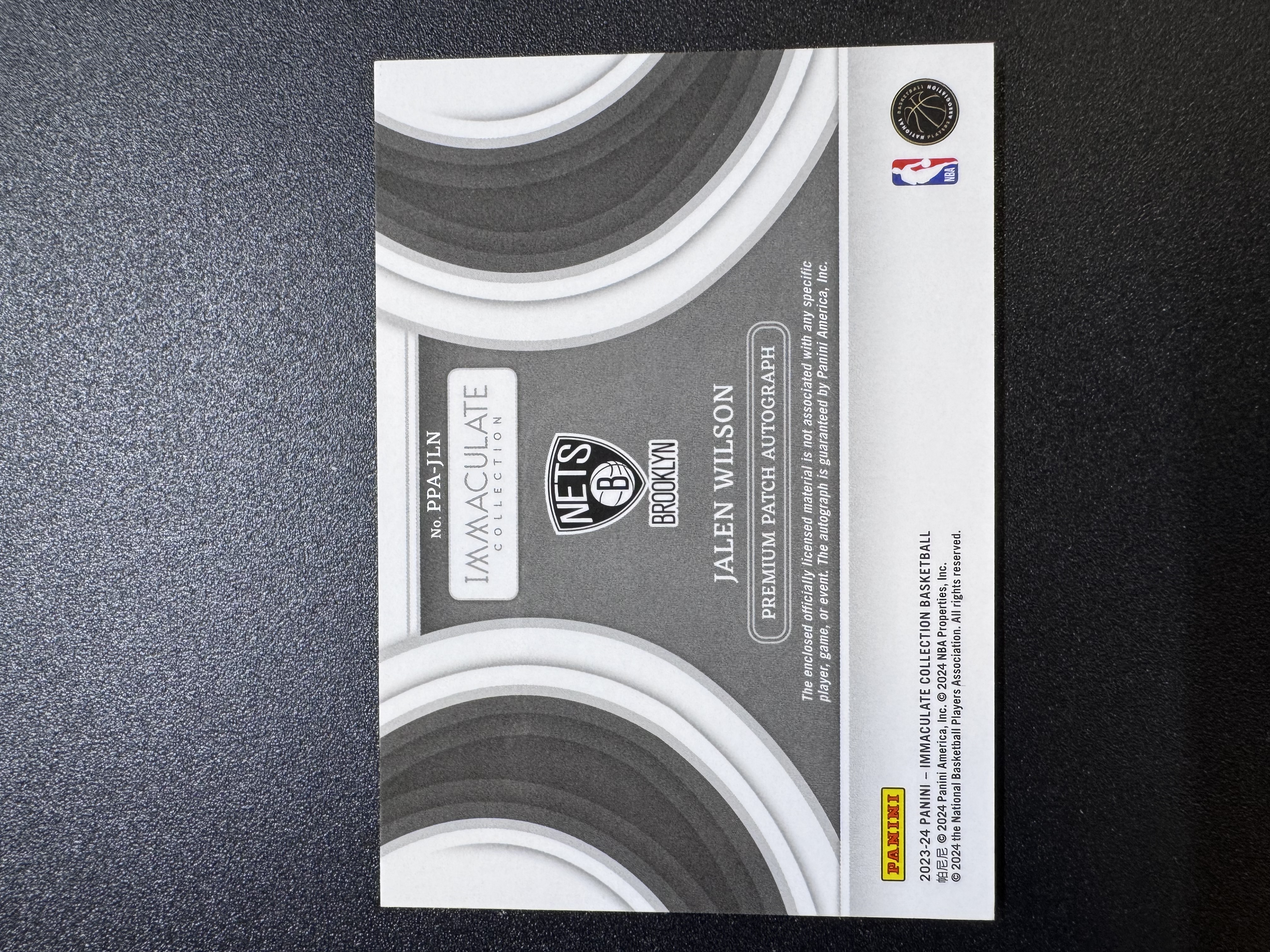 2023 Panini Immaculate Jalen Wilson RC 杰伦威尔逊 篮网 50编 RPA 新秀 卡签签字 球衣Patch 瑕疵如图