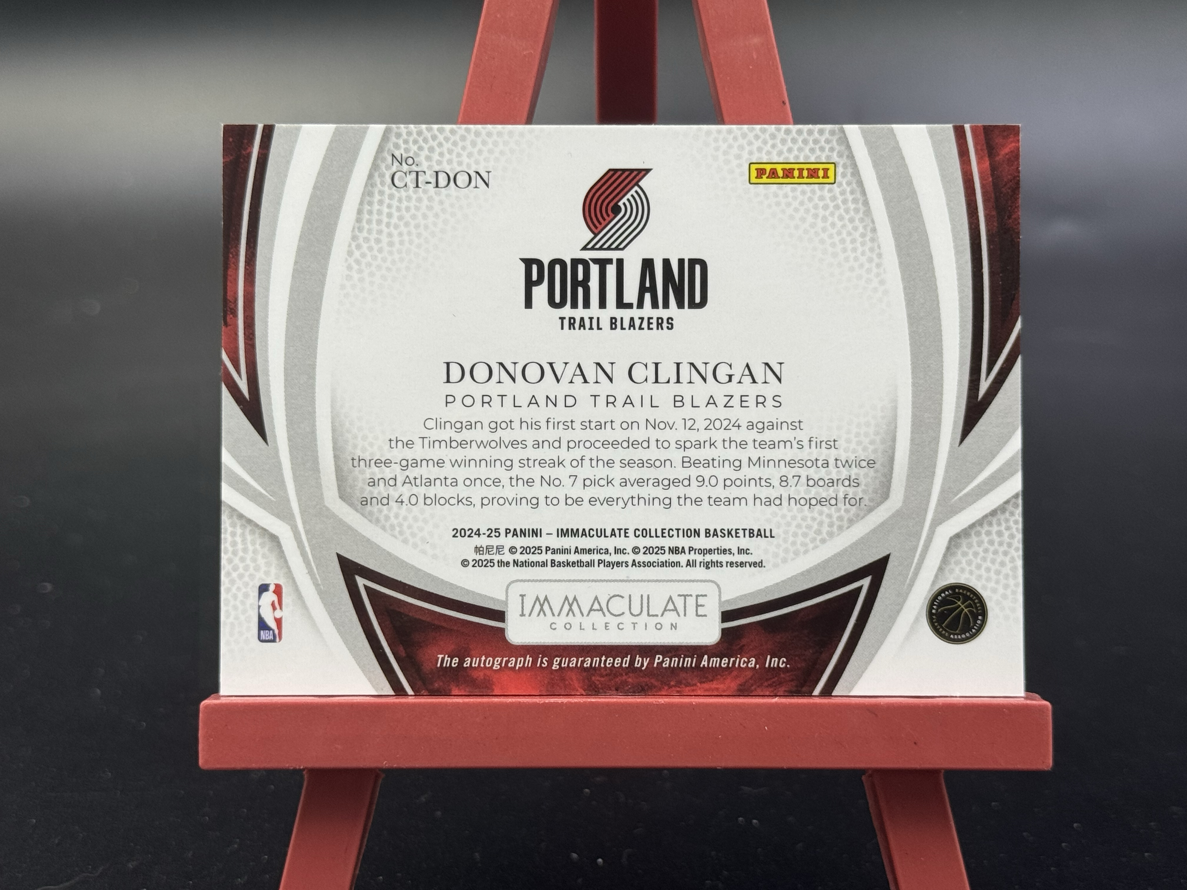 2024-25 Panini Immaculate Donovan Clingan RC 开拓者 新秀 克林根 55/99 Clutch Time 关键时刻 签字 卡签 卡品如图 骏Hzo1023