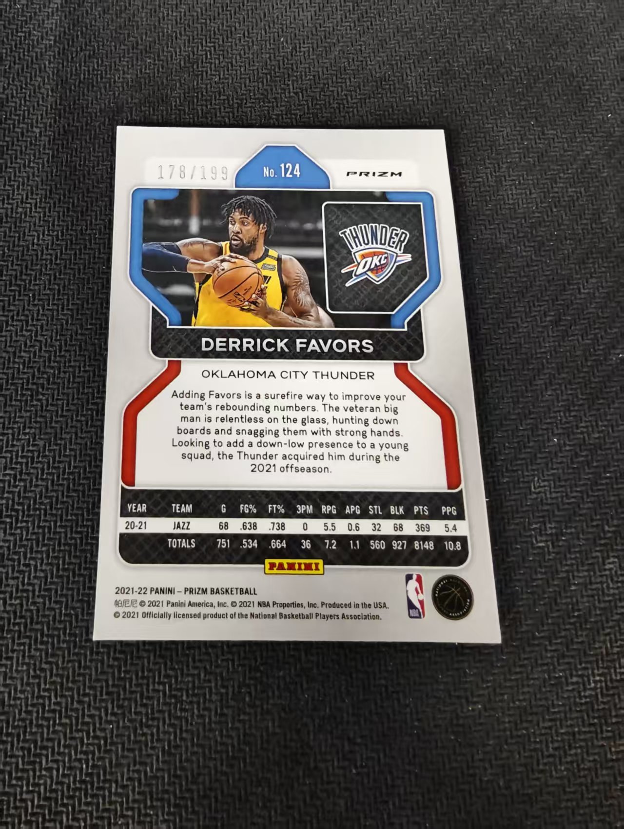 【可合并,不累计】2021-22 Panini Prizm Derrick Favors 德里克 费沃斯 雷霆 PZ 蓝折 199编