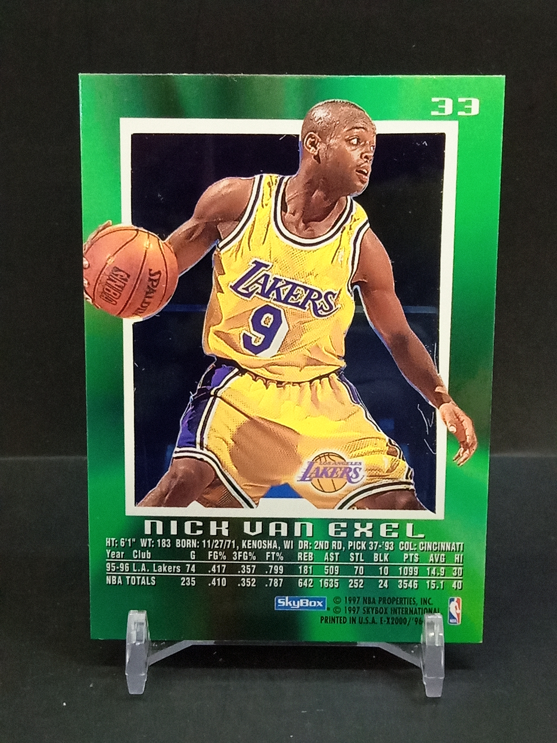 【DC拍卖】9.29小科比(微瑕)`1996-97 Skybox E-X2000 #33 Nick Van Exel 尼克范埃克塞尔 洛杉矶湖人 绿渐变胶片折射老球星卡`