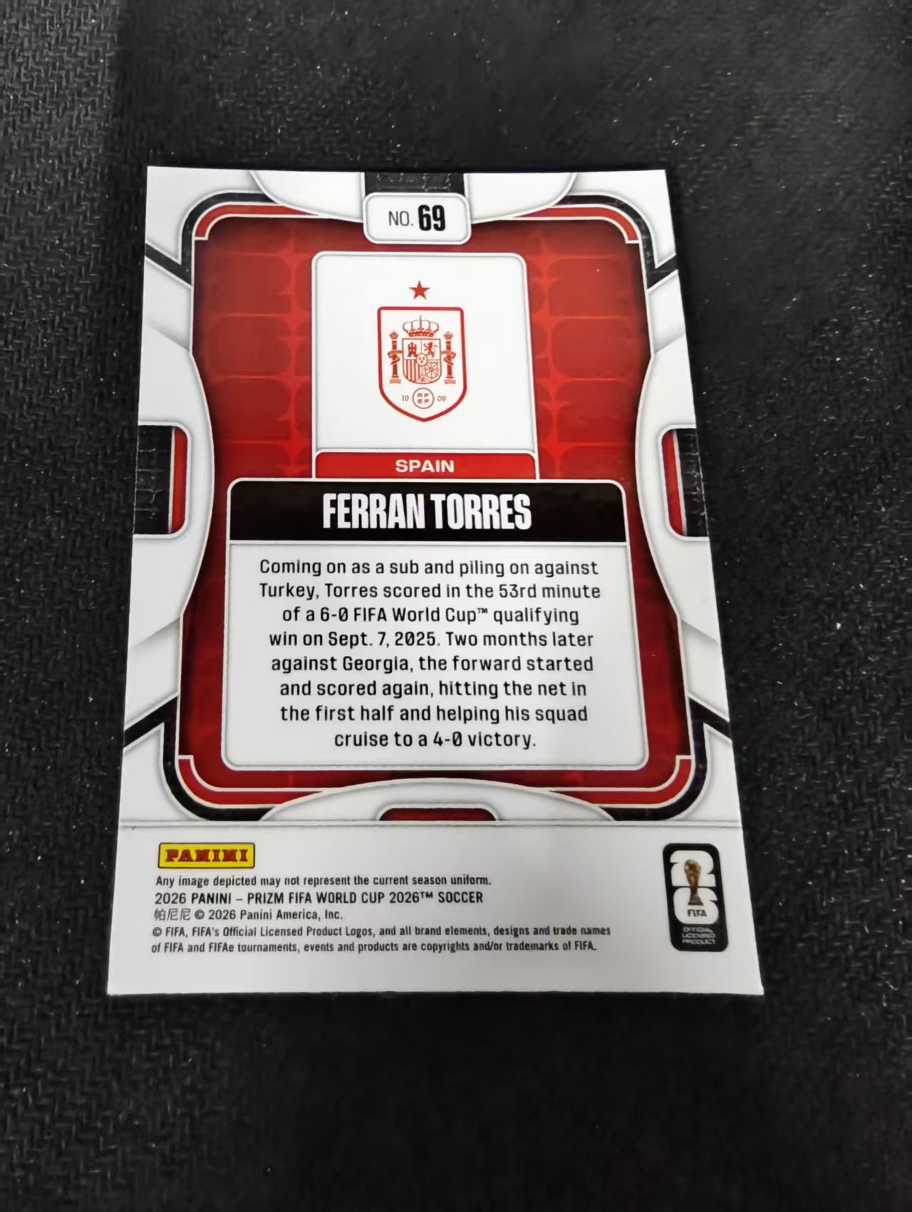2026 Panini World Cup Prizm Ferran Torres 费兰 托雷斯 巴萨 巴塞罗那 西班牙 PZ世界杯 划痕 边角瑕疵#69