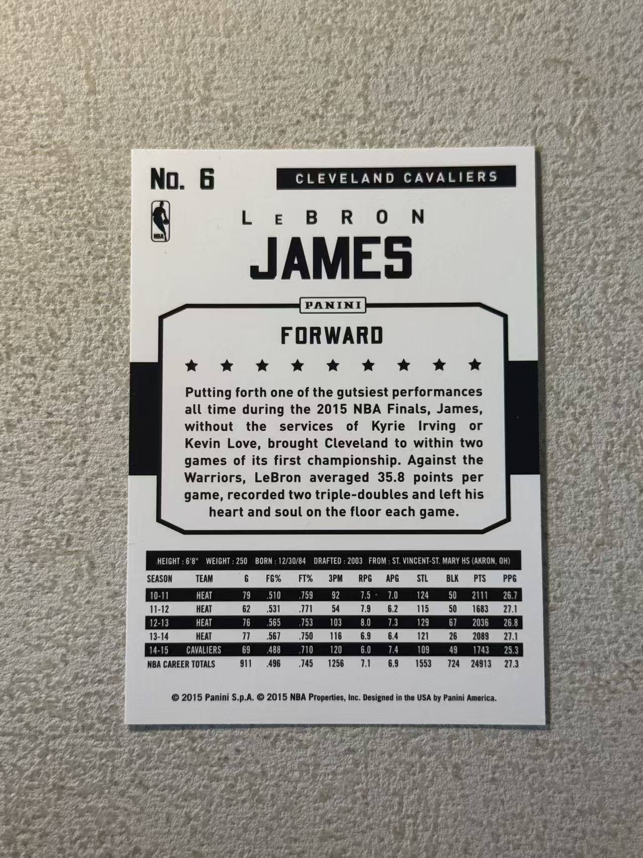 2015 Panini nba LeBron James 骑士 勒布朗 詹姆斯 小皇帝 撒镁粉 招牌动作 sp 经典选图 收藏必备