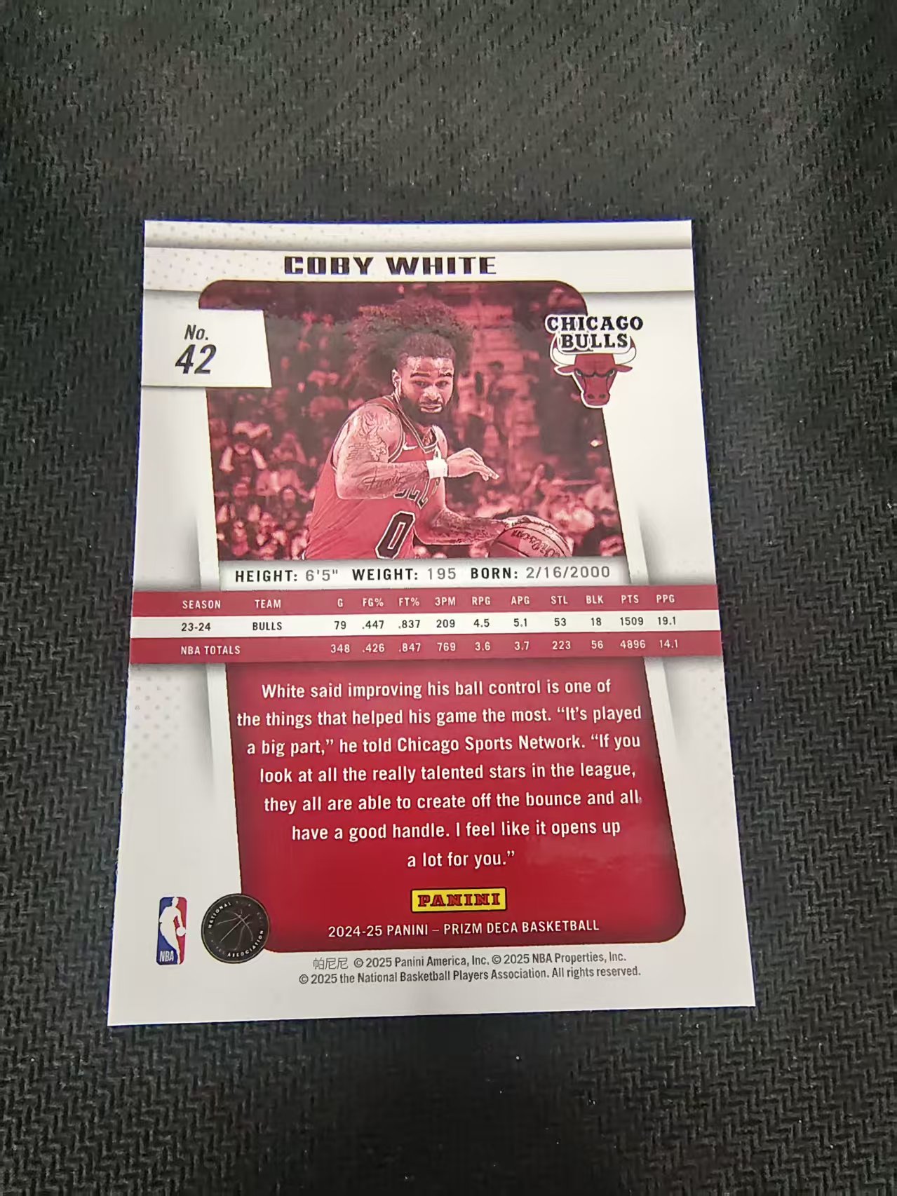 【可合并,不累计】2024-25 Panini Prizm DECA Coby White 科比 怀特 复古系列 公牛 PZ 划痕 边角瑕疵 #42