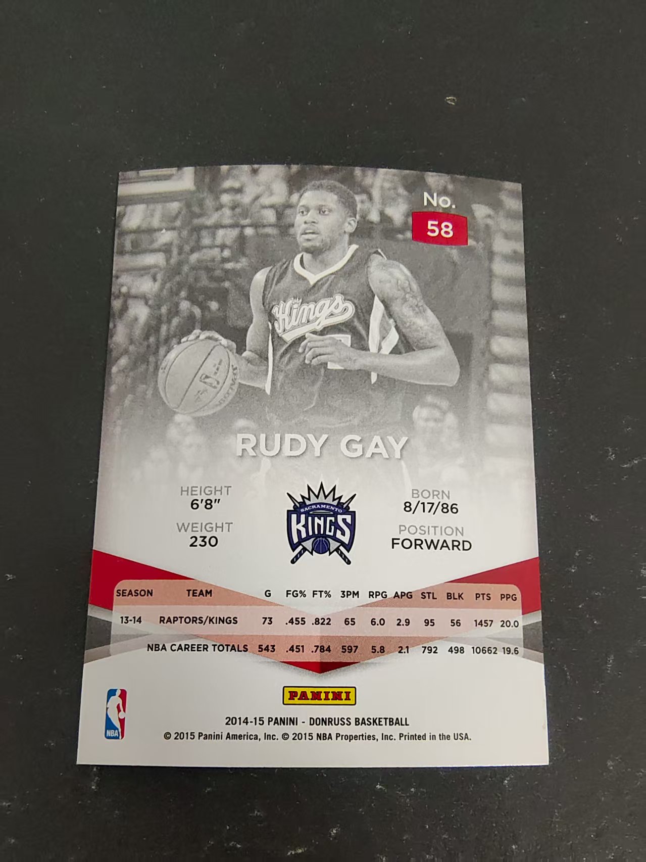 【汽水拍卖】2014-15 Panini Donruss Elite Rudy Gay 鲁迪 盖伊 国王 杜蕾斯精英系列 边角瑕疵