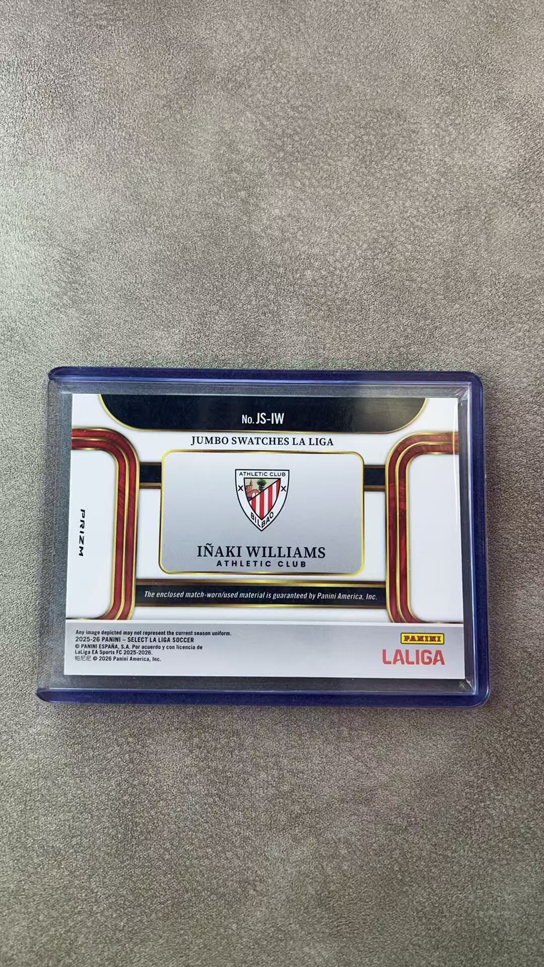 4144【330球星卡实体店代卖】2025-26 帕尼尼 SELECT 西甲 Inaki Williams 伊尼亚基威廉姆斯 毕尔巴鄂竞技 银折 大窗球衣实物 仅顺丰寄付(茶水主管)