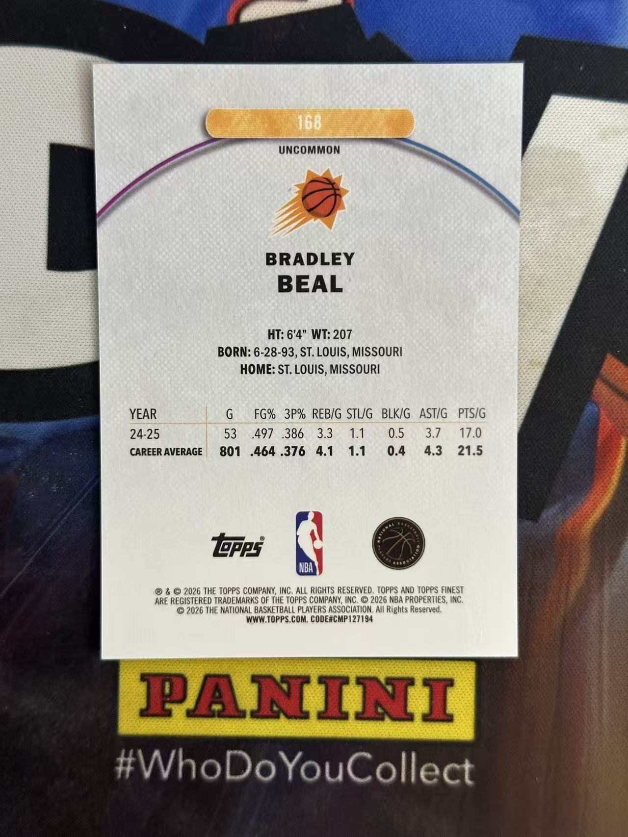 2026 Topps Finest Bradley Beal 【小猪包代卖】01/10编 首编 黑折 二级 布拉德利 比尔 凑套 彩虹 正base llt