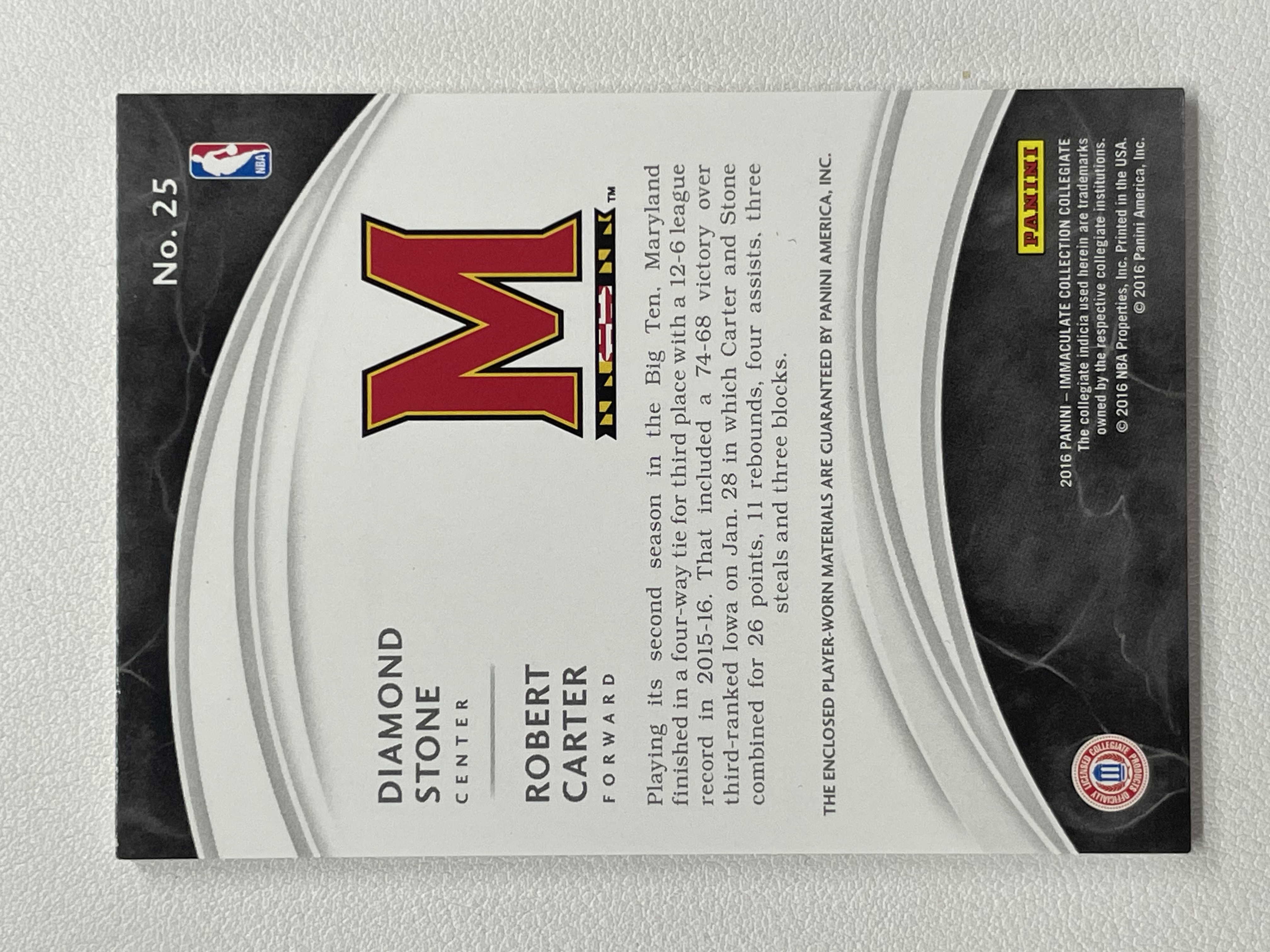 【天秤座拍卖到卡预付85%】2016 Immaculate 大学系列 罗伯特 卡特 carter 斯通 stone 双人 99编 球衣 亲穿 gu 卡品如图 实卡好看 收藏必备※花儿最美