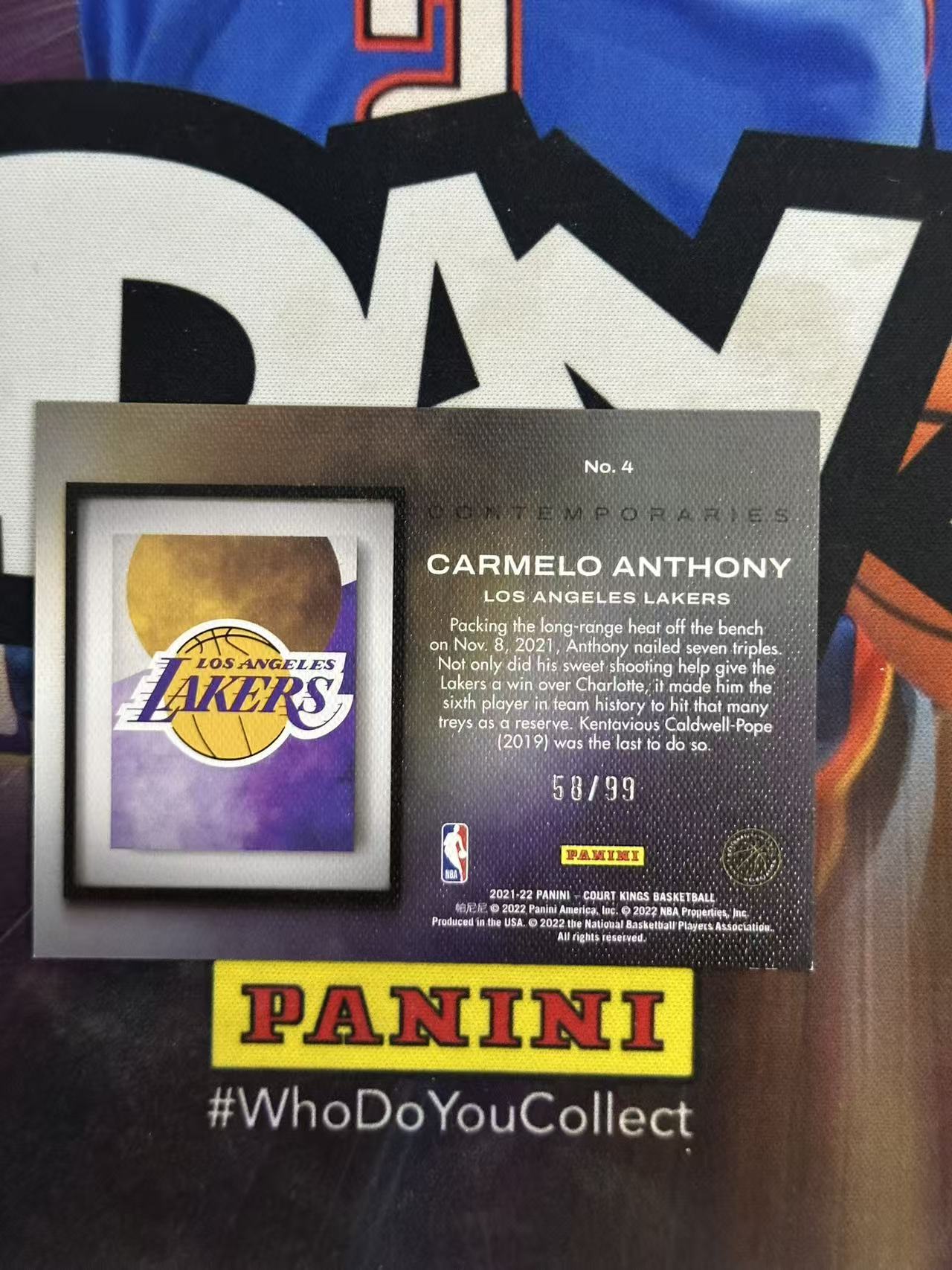 2021-22 Panini Court Kings Carmelo Anthony 【小猪包代卖】卡梅隆 安东尼 99编 油画 相机 画框 特卡 蓝折 base llt
