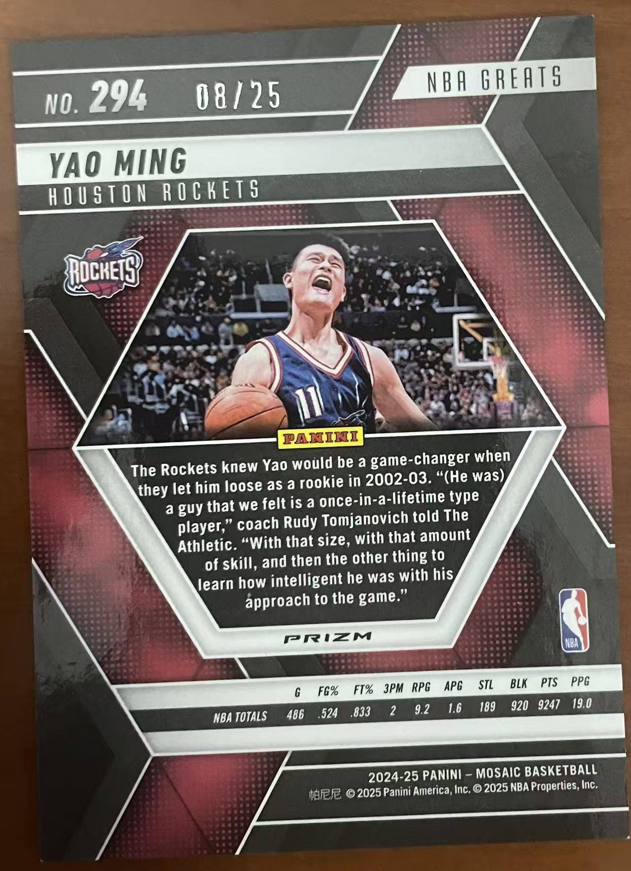 2024-25 Panini Mosaic Yao Ming 马赛克 火箭 姚明 白圈圈折 8/25编 卡品如图(苹果)