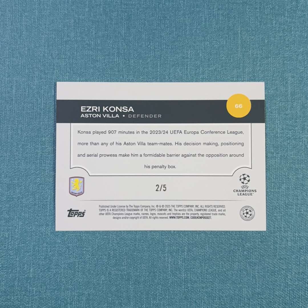 2024-25 Topps UCC 欧战 Ezri Konsa 孔萨 2/5编 超低编 红折 阿斯顿维拉 卡品如图 CYL