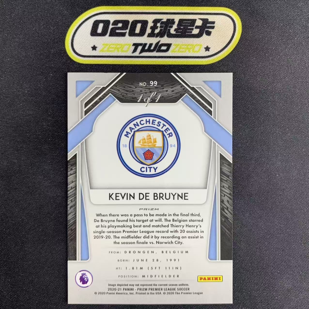 2020-21 Panini Prizm Kevin De Bruyne 英超 德布劳内 1/1编 ofo 黑折 曼城 瑕疵如图 @OSORA