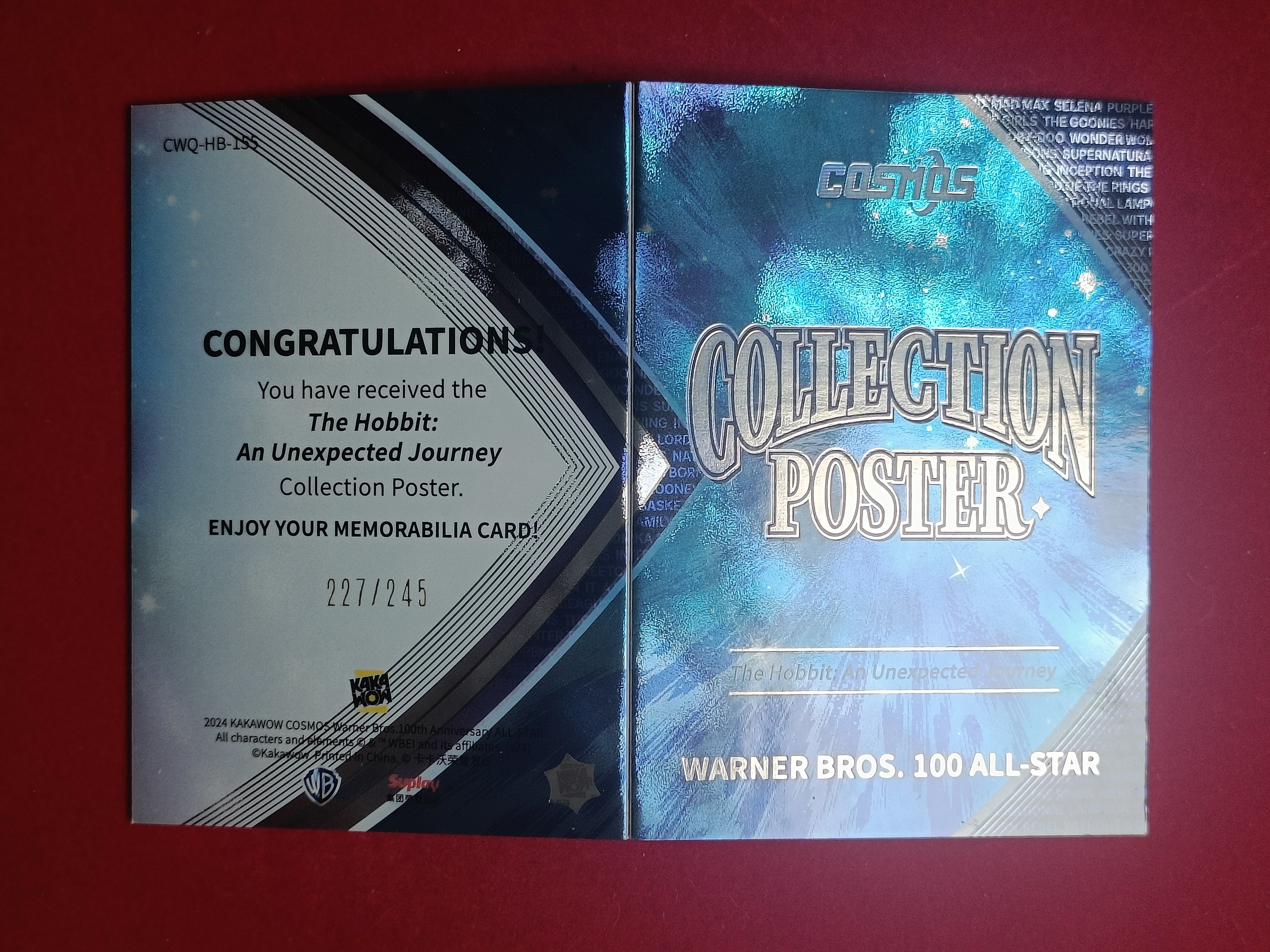 2024 Kakawow COSMOS华纳100年全明星系列收藏卡 HOBBIT:UNEXPECTED JOURNEY霍比特人意外之旅 【谦谦拍卖】CWQ-HB-155海报小书227/245编S001