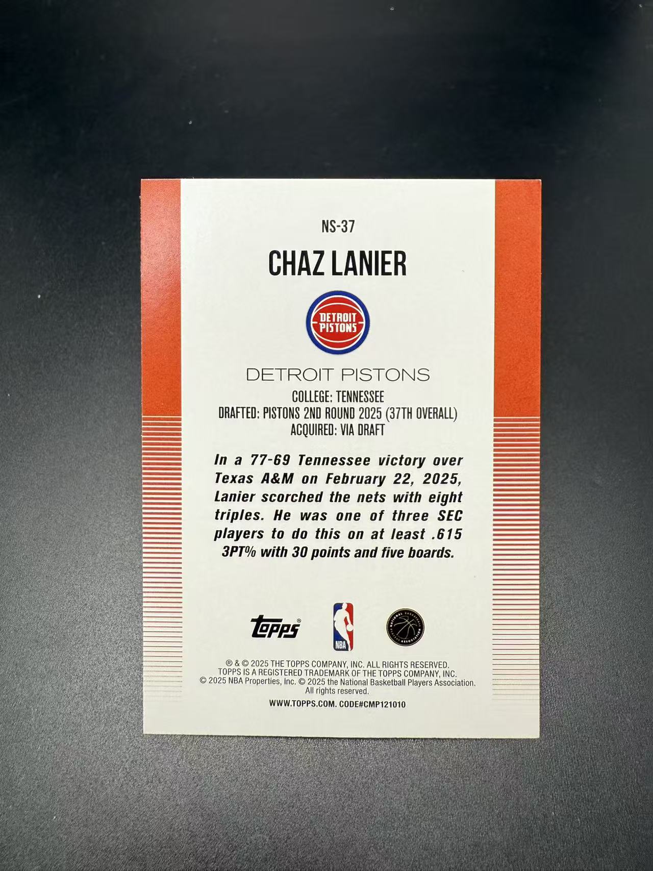 2025 Topps Flagship Chaz Lanier RC #NS-37 兹 拉尼尔 新秀 活塞 特卡 99编 红折 专收必备 yyq