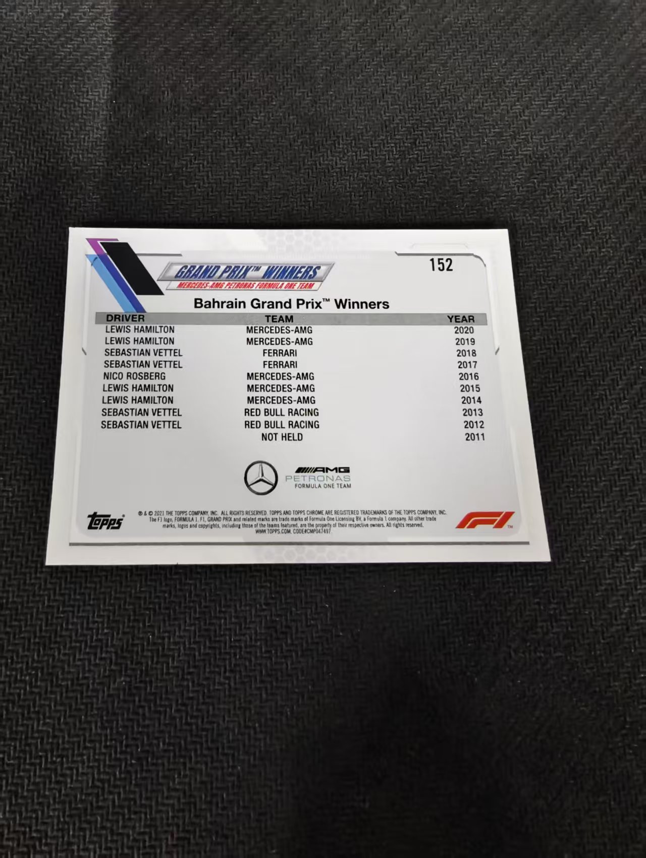 【可合并,不累计】2021 Topps Chrome Lewis Hamilton F1 梅赛德斯奔驰车队 刘易斯 汉密尔顿 划痕 边角瑕疵 #152
