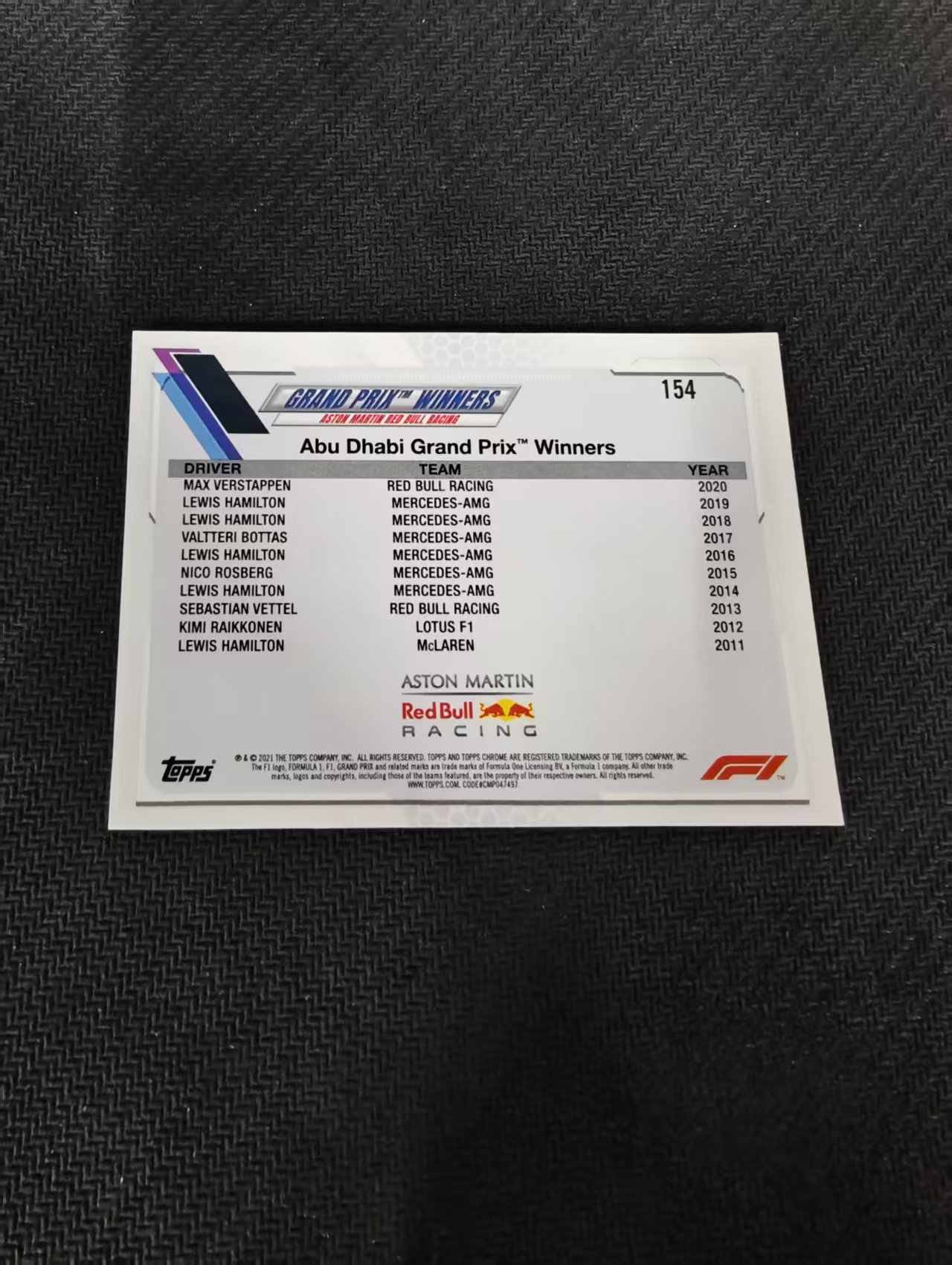 【可合并,不累计】2021 Topps Chrome Max Verstappen F1 维斯塔潘 红牛 划痕 边角瑕疵 #154