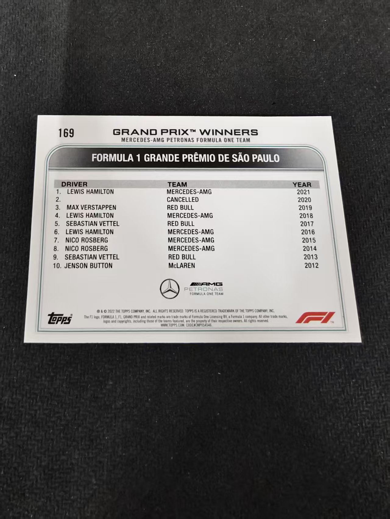 2022 Topps Chrome F1 Lewis Hamilton 刘易斯 汉密尔顿 AMG梅赛德斯奔驰 划痕 边角瑕疵 @169