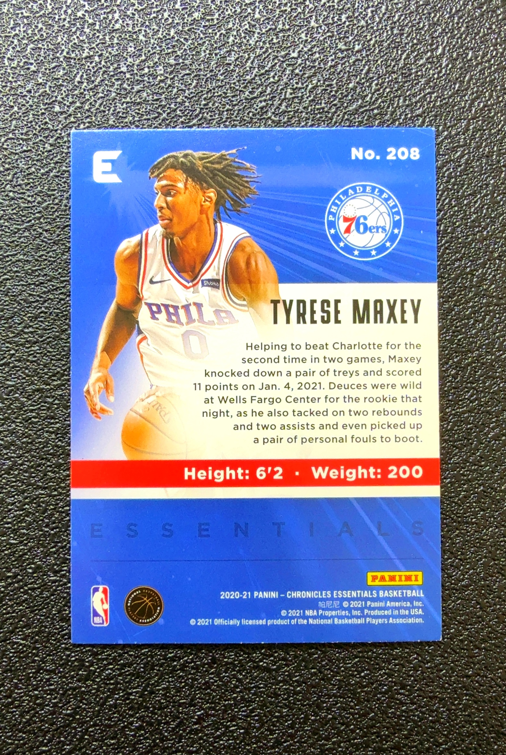 【小白1%代卖】2021 Panini Chronicles Essentials RC 新秀 Tyrese Maxey 泰瑞斯·马克西 银折 折射 新秀 RC 卡品如图 高价值 0020#171