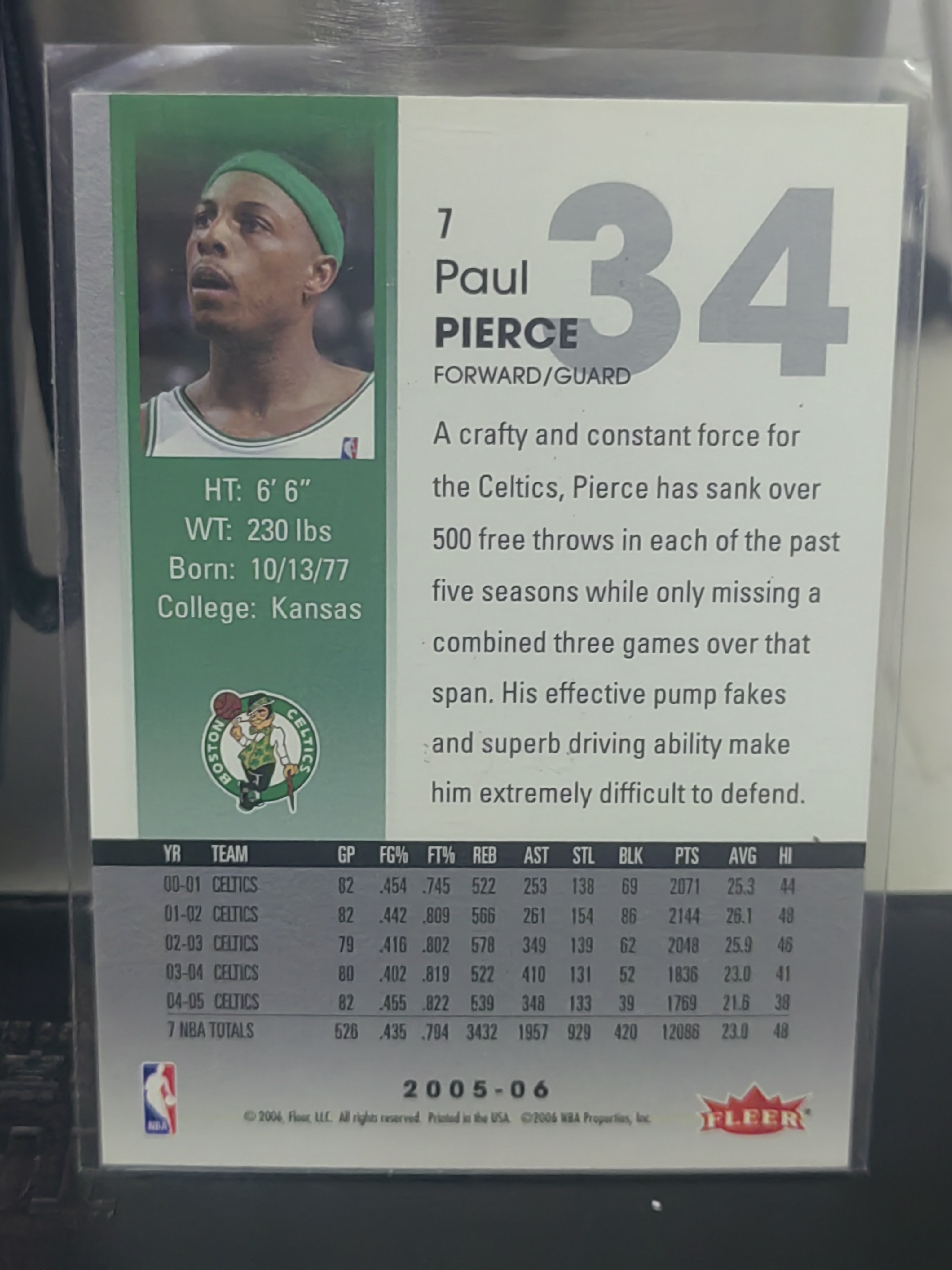 2005-06 Fleer NBAHOOPS Paul Pierce Fleer 保罗皮尔斯 凯尔特人 篮 白边白角 不保卡品
