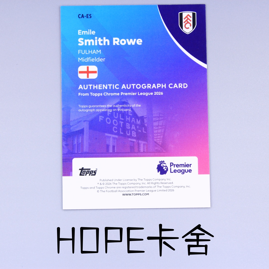 2024 Topps Chrome Emile Smith Rowe 阿森纳 富勒姆 妖人 史密斯 罗 银折 签字 墨迹完美!【HOPE代卖(4.5%含卡淘)】