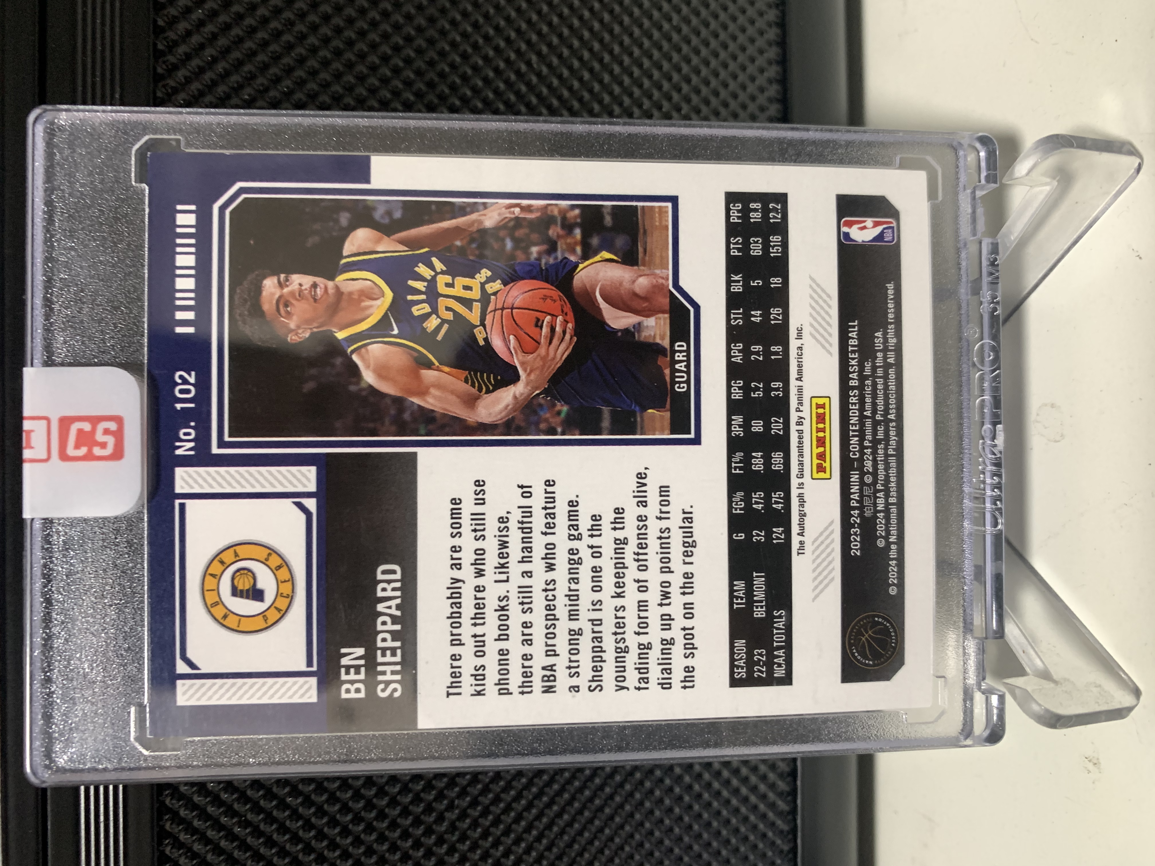 2023-24 Panini Contenders Ben Sheppard RC 球票 步行者 本 谢泼德 新秀 25编 碎冰折 签字 卡签 已上首发 哈里伯顿队友 卡品如图 原封砖 鸽子重拍