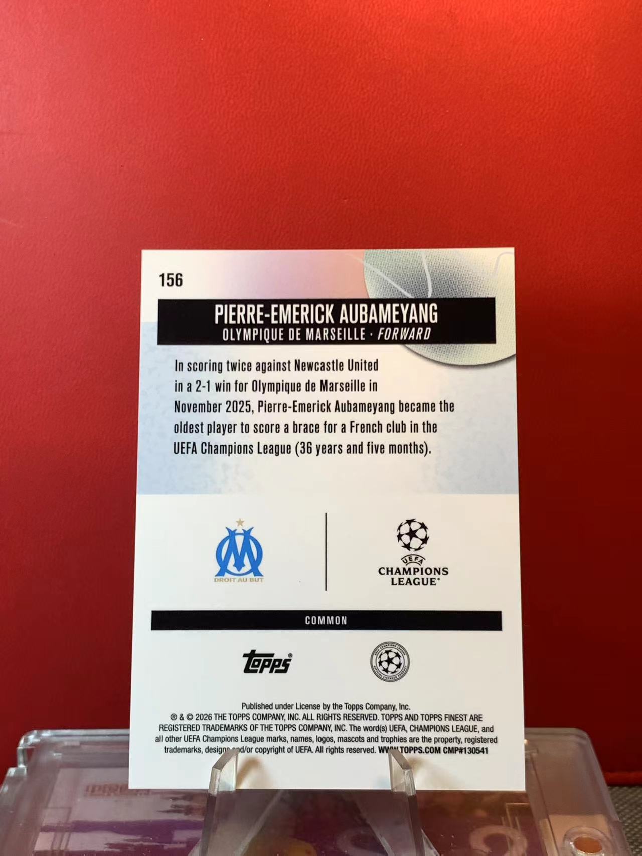 (詹叔代拍)2026 Topps Finest Pierre-Emerick Aubameyang 欧冠 FT 马赛 奥巴梅扬 102/200编 蓝折 顺丰寄付 泰山