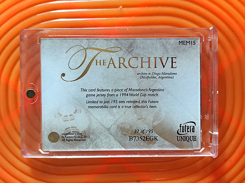 2013 USA Futera Unique 世纪球王 迭戈·马拉多纳 DIEGO MARADONA ( 1994年 世界杯 亲穿 阿根廷国家队比赛球衣 极珍贵 限量195张 ) ebay 奇迹