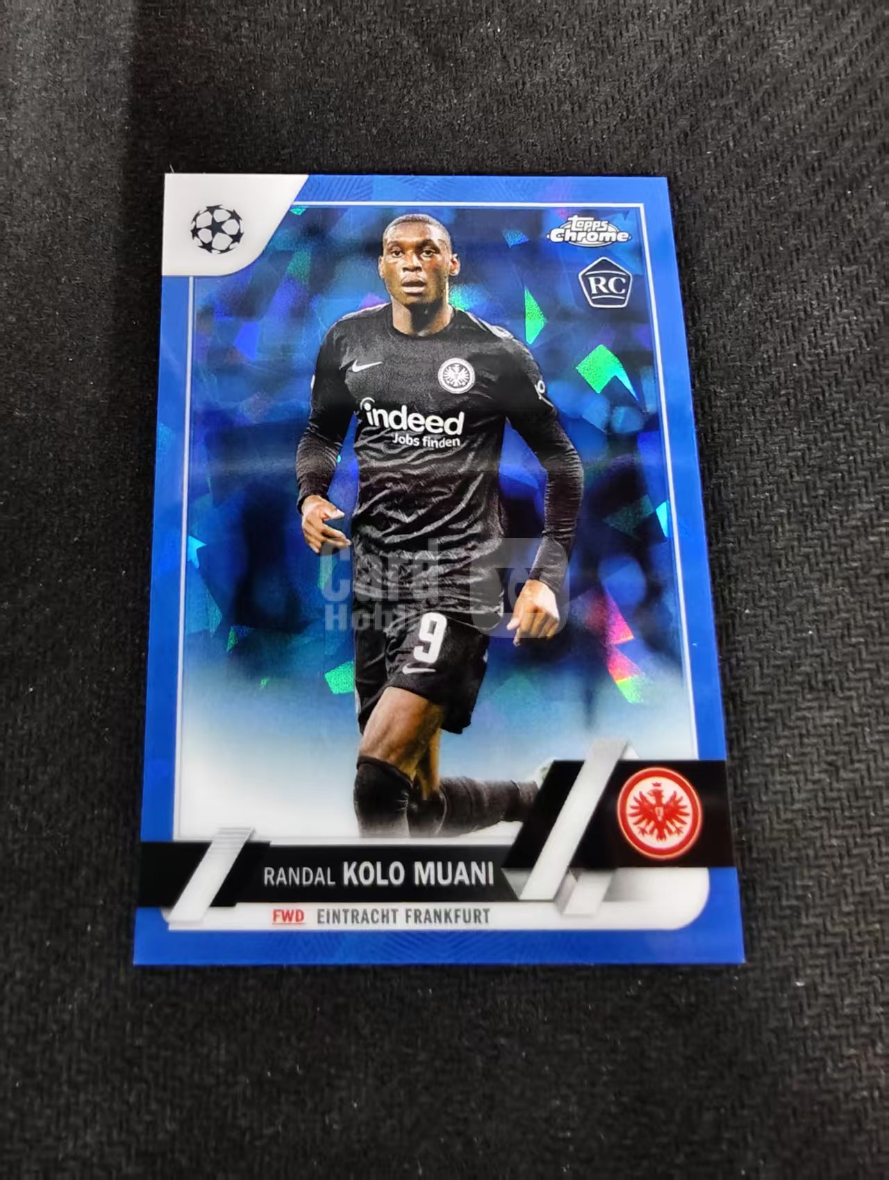 【可合并，不累计】2023 Topps Chrome Randal Kolo Muani RC 穆阿尼 新秀 法兰克福 欧冠 蓝宝石 碎冰折 划痕 边角瑕疵 #149