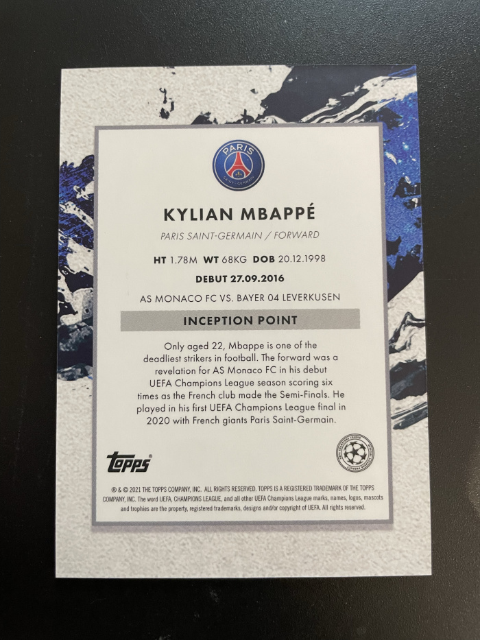 2021 Topps inception Kylian Mbappe 【hellfire拍卖】topps 盗梦空间系列元年 巴黎 法国 姆巴佩 jjj