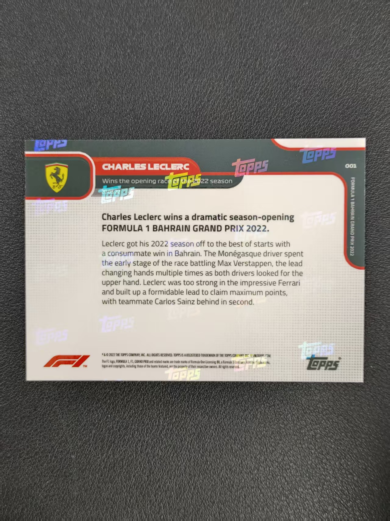 2022 Topps Now Charles Leclerc F1 勒克莱尔 法拉利 赢得巴林大奖赛首秀 收藏必备 卡品如图 CH 2