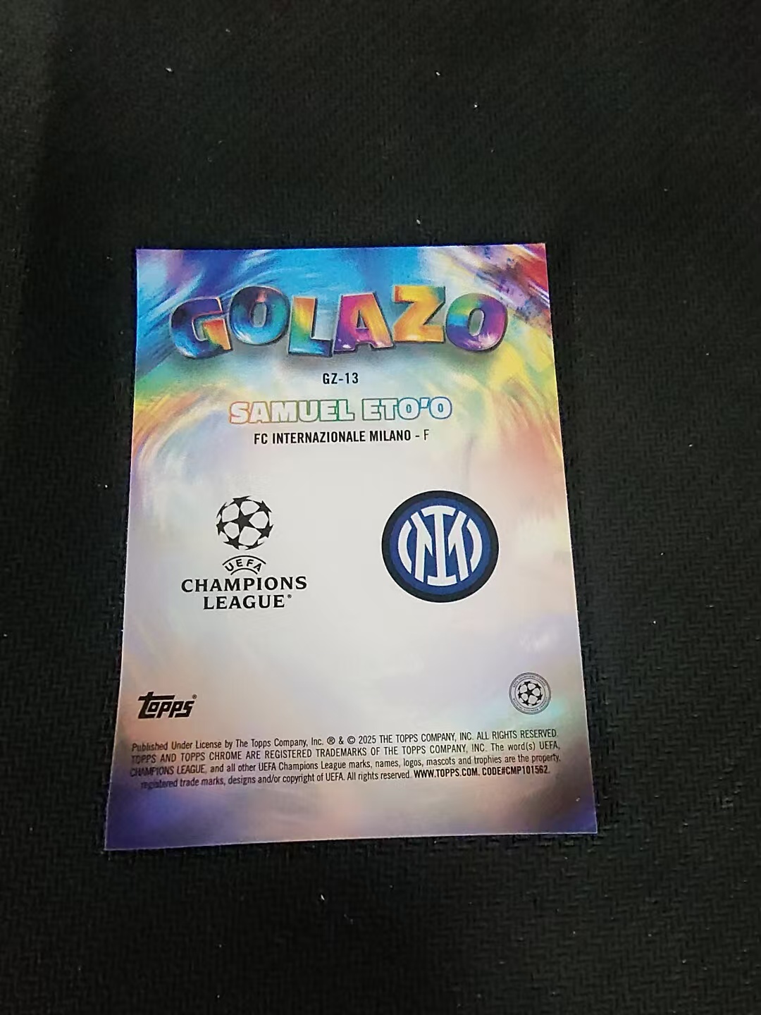 【可合并,不累计】2025 Topps Chrome Samuel Eto'o 埃托奥 猎豹 国际米兰 巴萨 GOLAZO进球特卡 欧冠 银折 划痕 边角瑕疵 #13