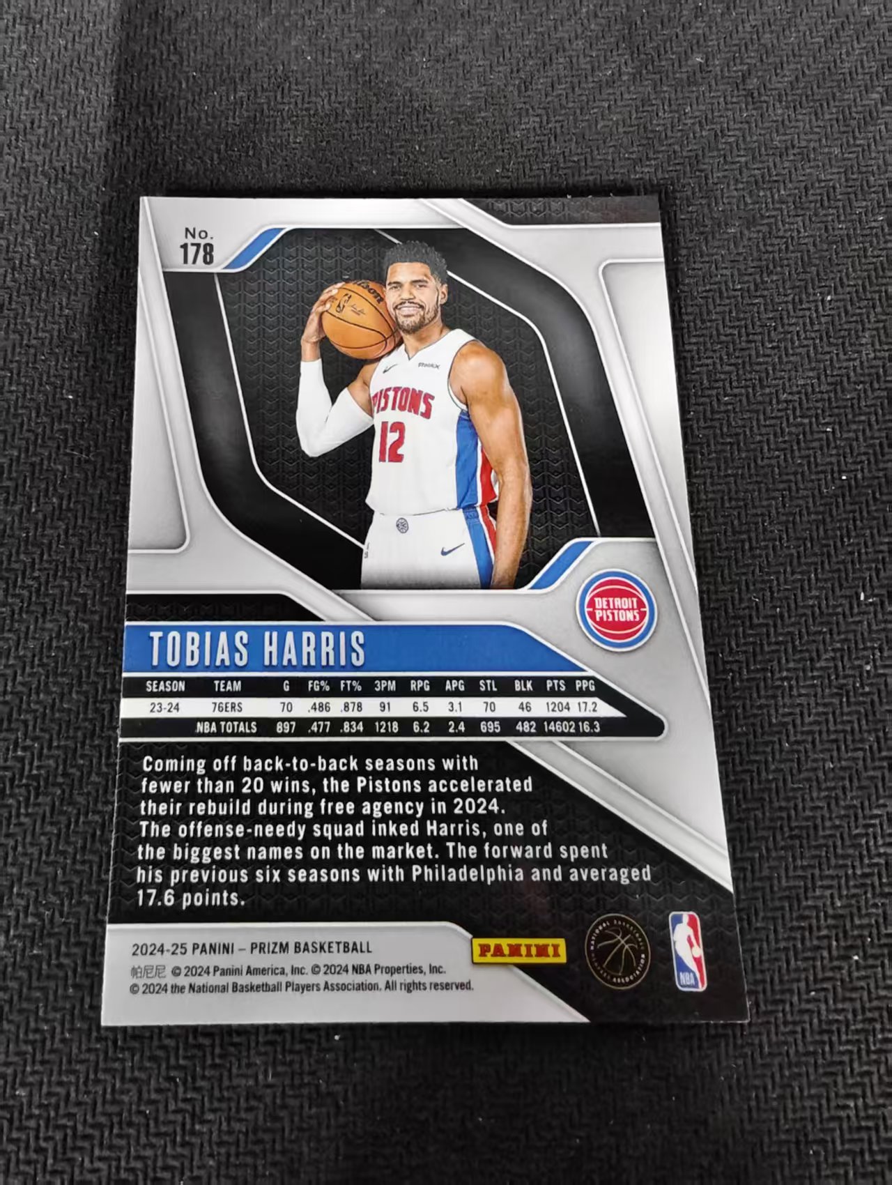【可合并,不累计】2024-25 Panini Prizm Tobias Harris 活塞 托比亚斯 哈里斯 PZ 不保卡品 介意勿拍 #178