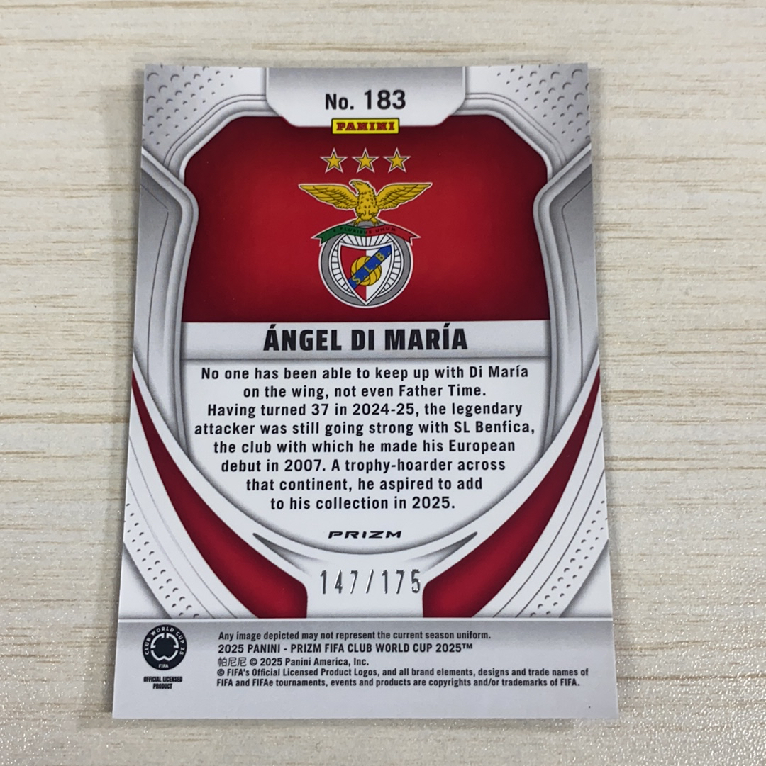 【小牛代拍】2025 Panini Prizm 世俱杯 PZ Angel Di Maria 天使 迪马利亚 迪玛利亚 175编 本菲卡 阿根廷 蓝碎冰折 折射 收藏必备(一哥)