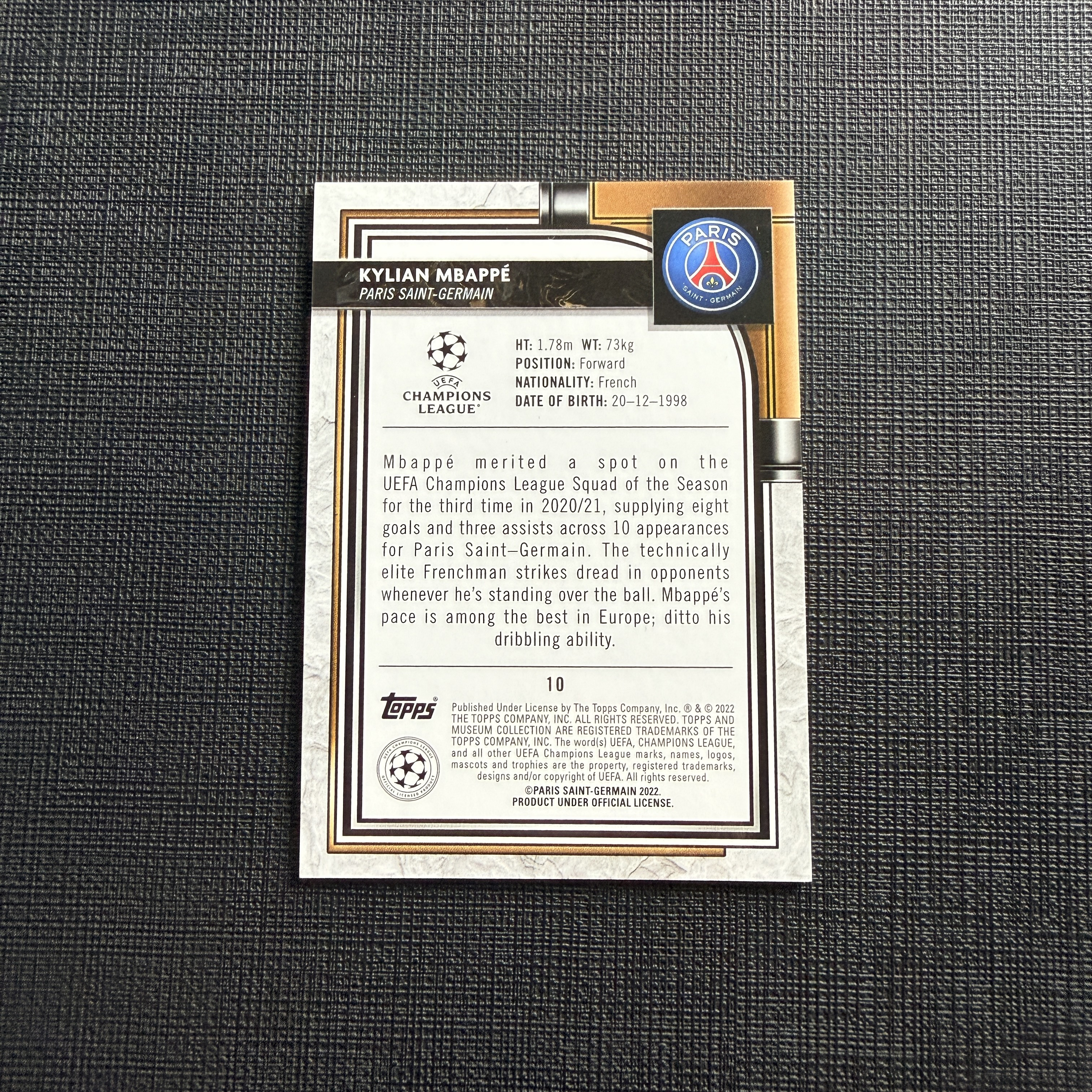 2022 Topps museum Kylian Mbappe 【大卫拍卖】欧冠 博物馆 巴黎圣日耳曼 基利安 姆巴佩 法国超跑 皇马 Base 蓝折 折射 75编 卡品如图