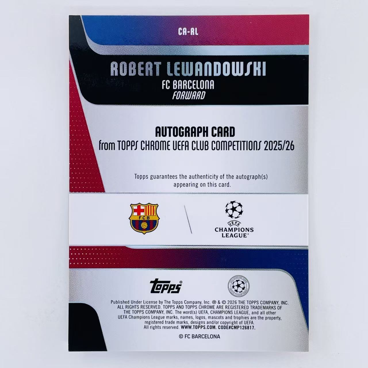 2025-26 Topps Chrome UCC Robert Lewandowksi 欧冠TC 波兰 巴萨 巴塞罗那 拜仁 莱万多夫斯基 签字 /25编 橙几何折 低编 九五至尊 Jeff# N