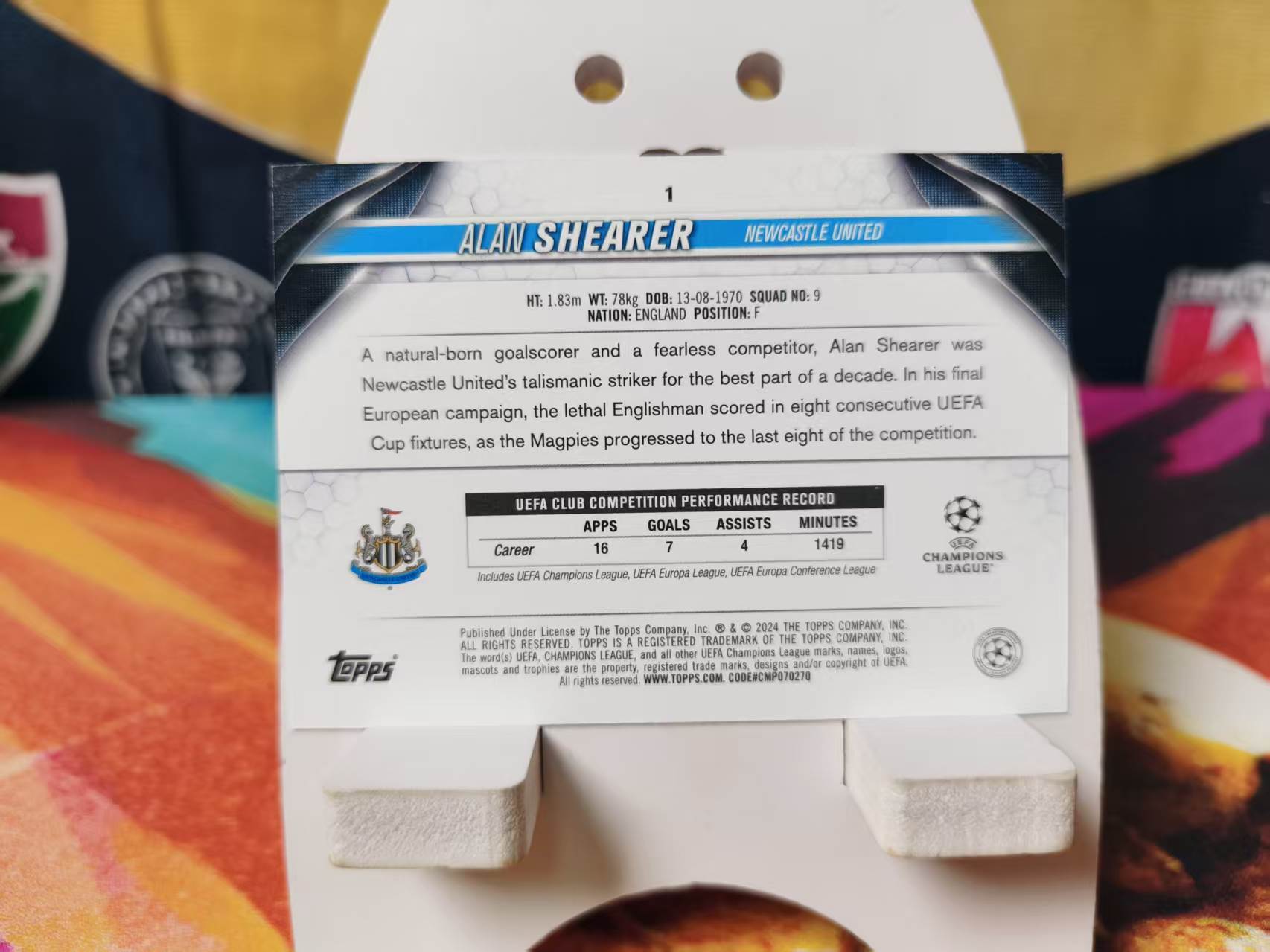 2024 Topps UCC 欧冠 Alan Shearer 纽卡斯尔联 英格兰 阿兰 希勒 大比例 变化版 卡品如图 收藏必备 NN