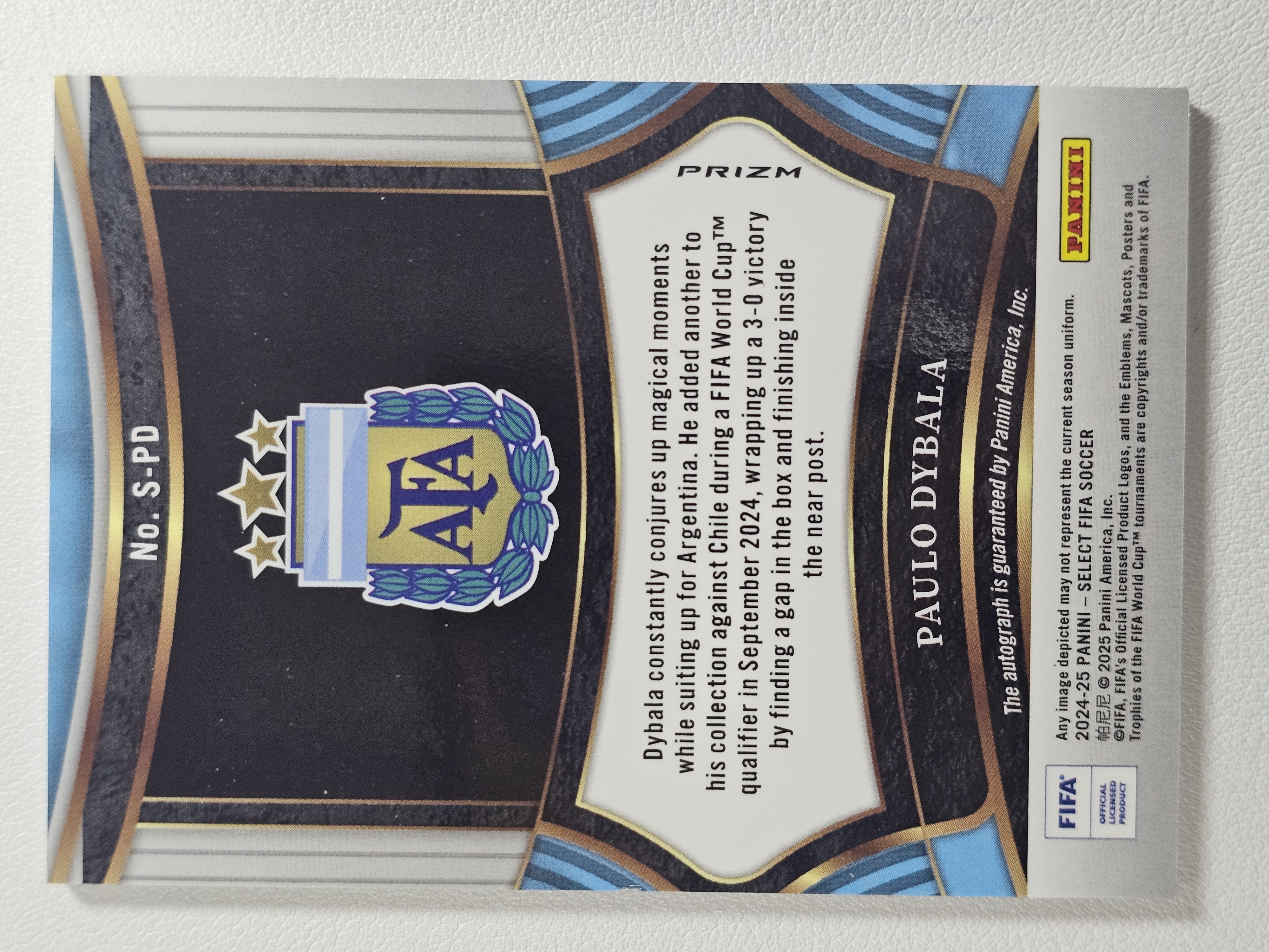 【天秤座拍卖到卡预付85%】2024-25 Select FIFA 阿根廷 Paulo Dybala 保罗 迪巴拉 小魔仙 银折 签字 实卡好看 收藏必备※岩洞